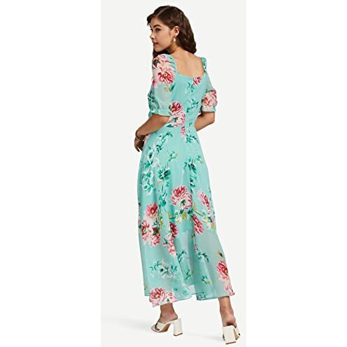 Rare Women's Georgette Fit And Flare Maxi Casual Dress (Ep6218_Green_X-Small)