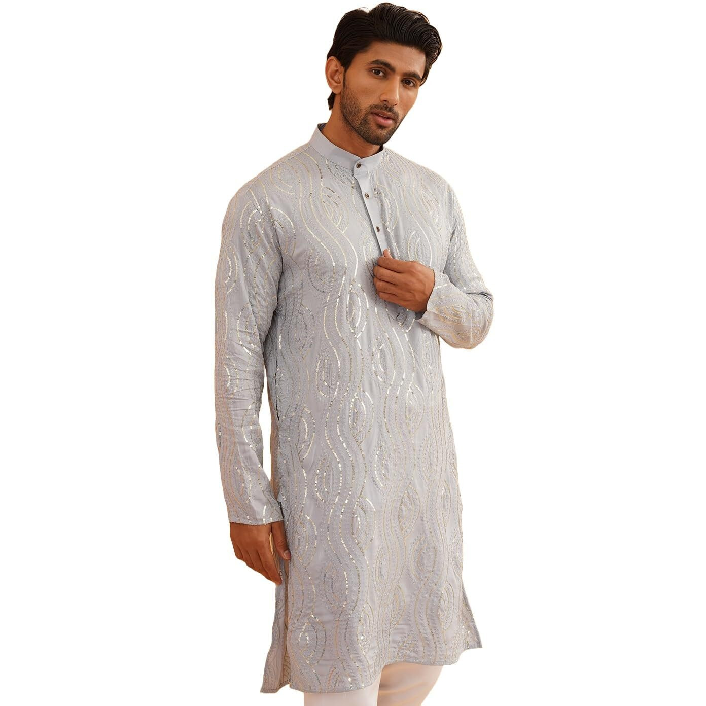Sojanya (Since 1958 Men's Pure Cotton Grey Designer Only Long Kurta