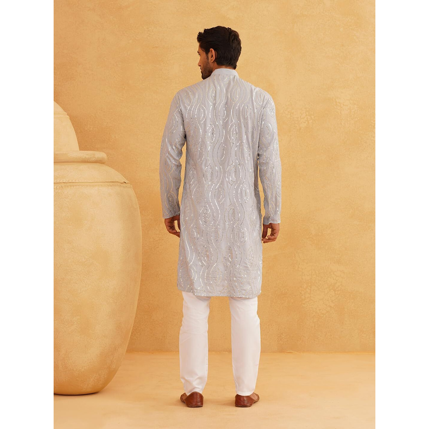 Sojanya (Since 1958 Men's Pure Cotton Grey Designer Only Long Kurta