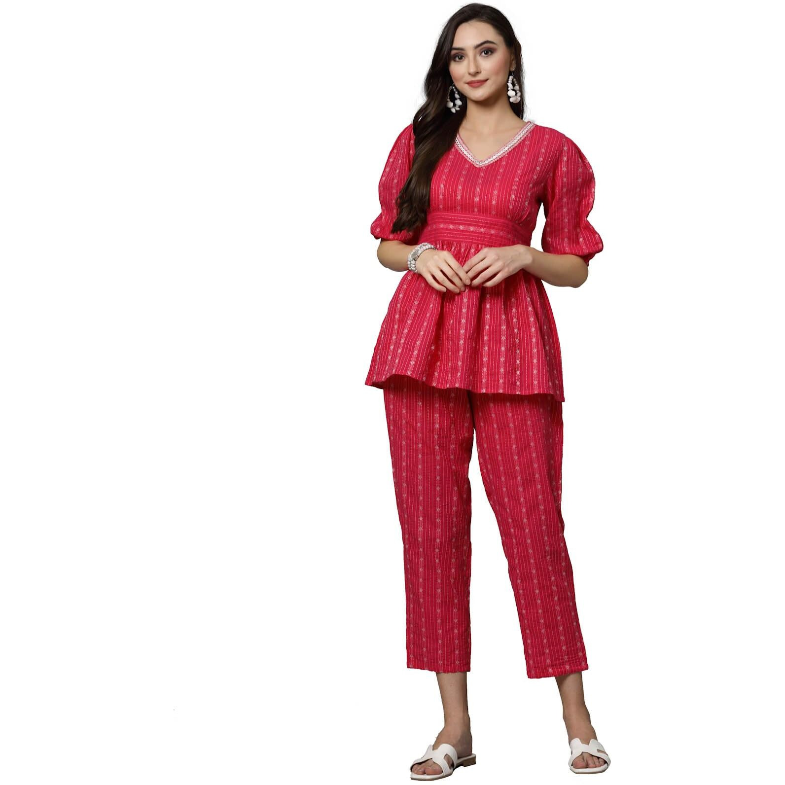 Stylum Women's Woven Design Cotton Co-Ord Set (Csramyapink44_Pink, Xxl)