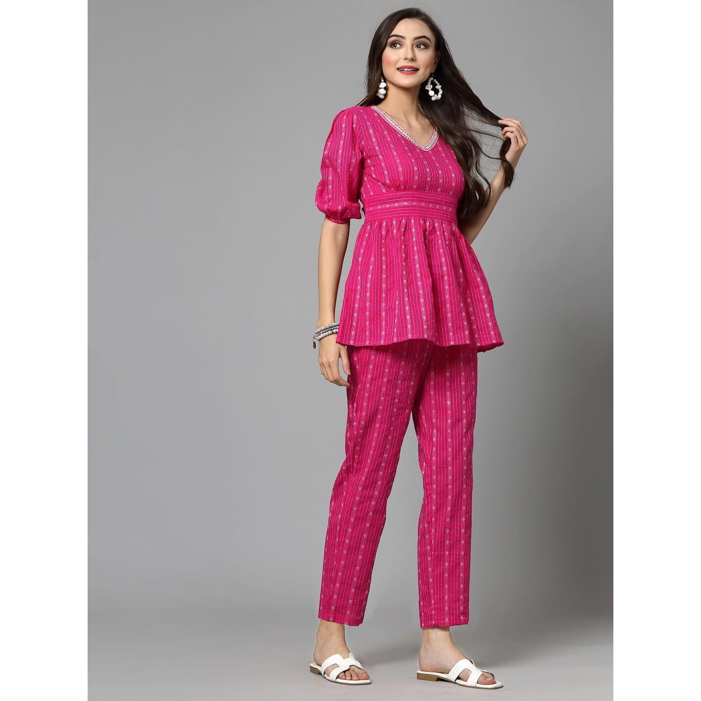 Stylum Women's Woven Design Cotton Co-Ord Set (Csramyapink44_Pink, Xxl)