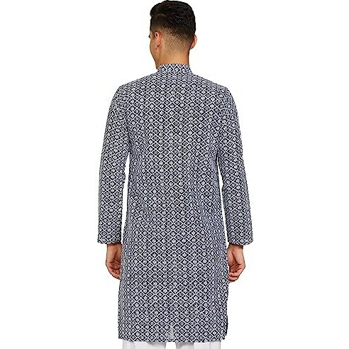 Be Active Men's Traditional Embroidered Lucknowi Full Sleeves Kurta || Cotton Kurta For Men || Men Kurta For Wedding || Kurta For Men (Rfsk0013-Kr 12 L) Navy