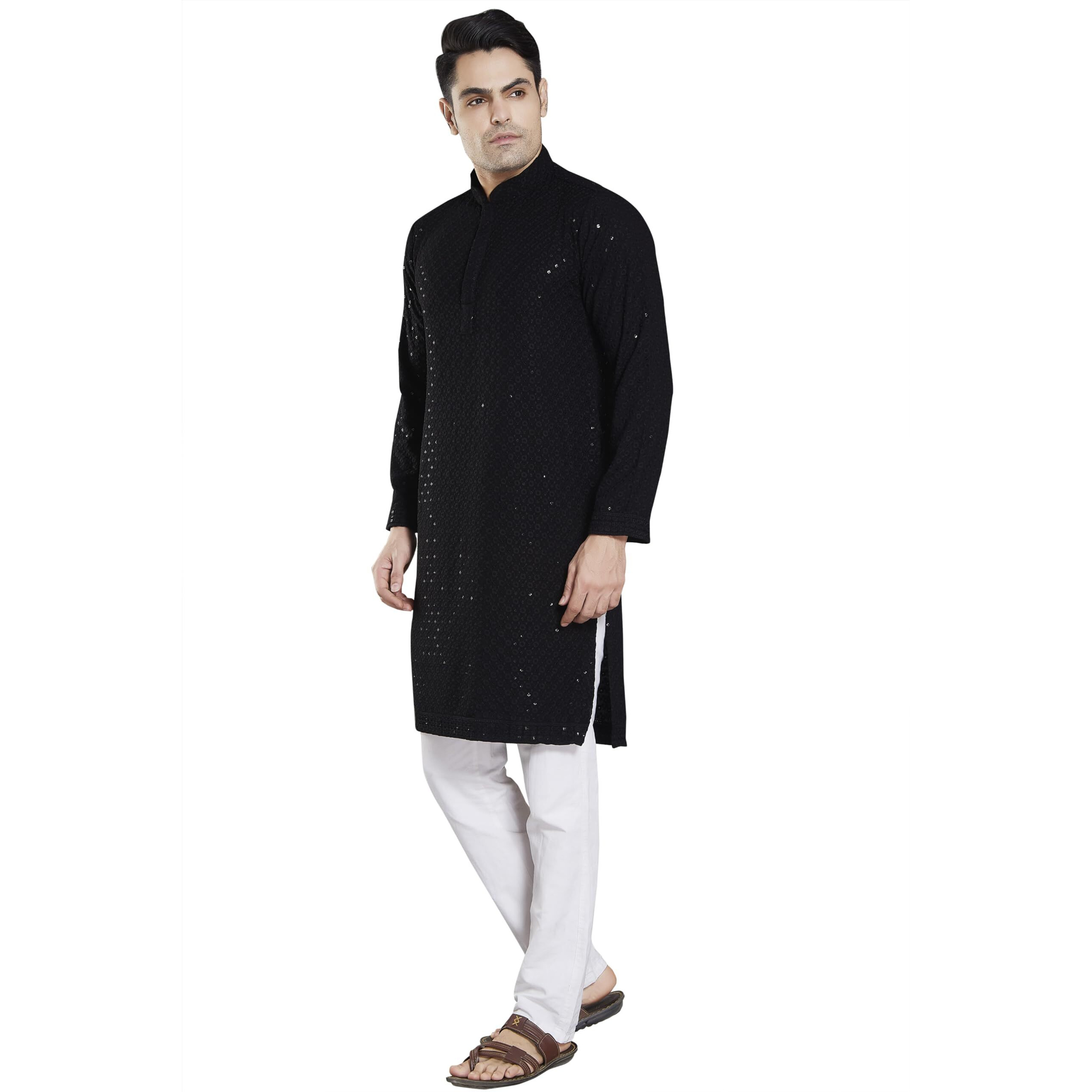 Divisive Men's Sequince Embroidered Cotton Blend Only Slim Fit Kurta (Dkrt15_Xxl_Black)