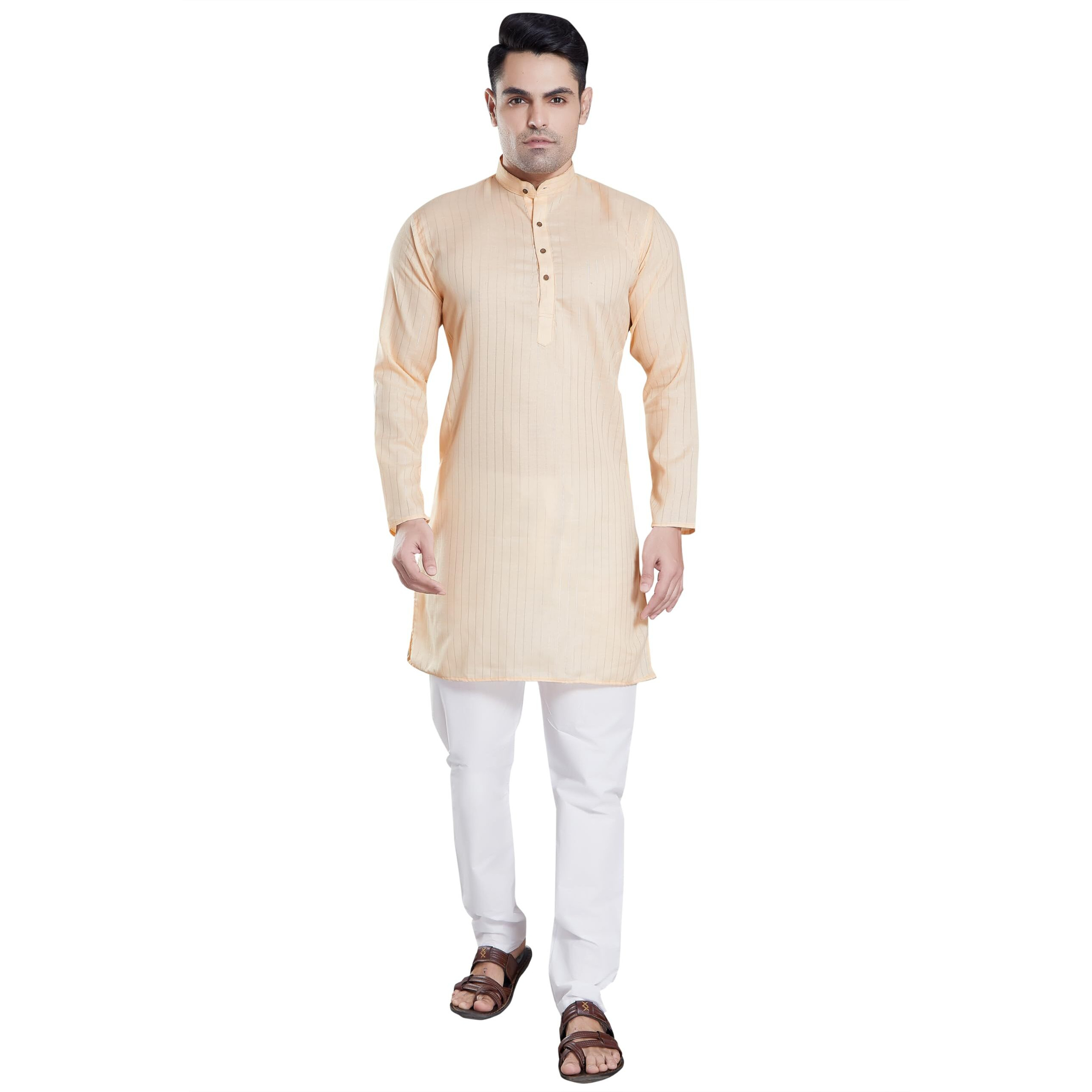 Divisive Men's Self Zari Line Cotton Blend Slim Fit Kurta Pyjama Set (Dkrt79_S_Ivory)