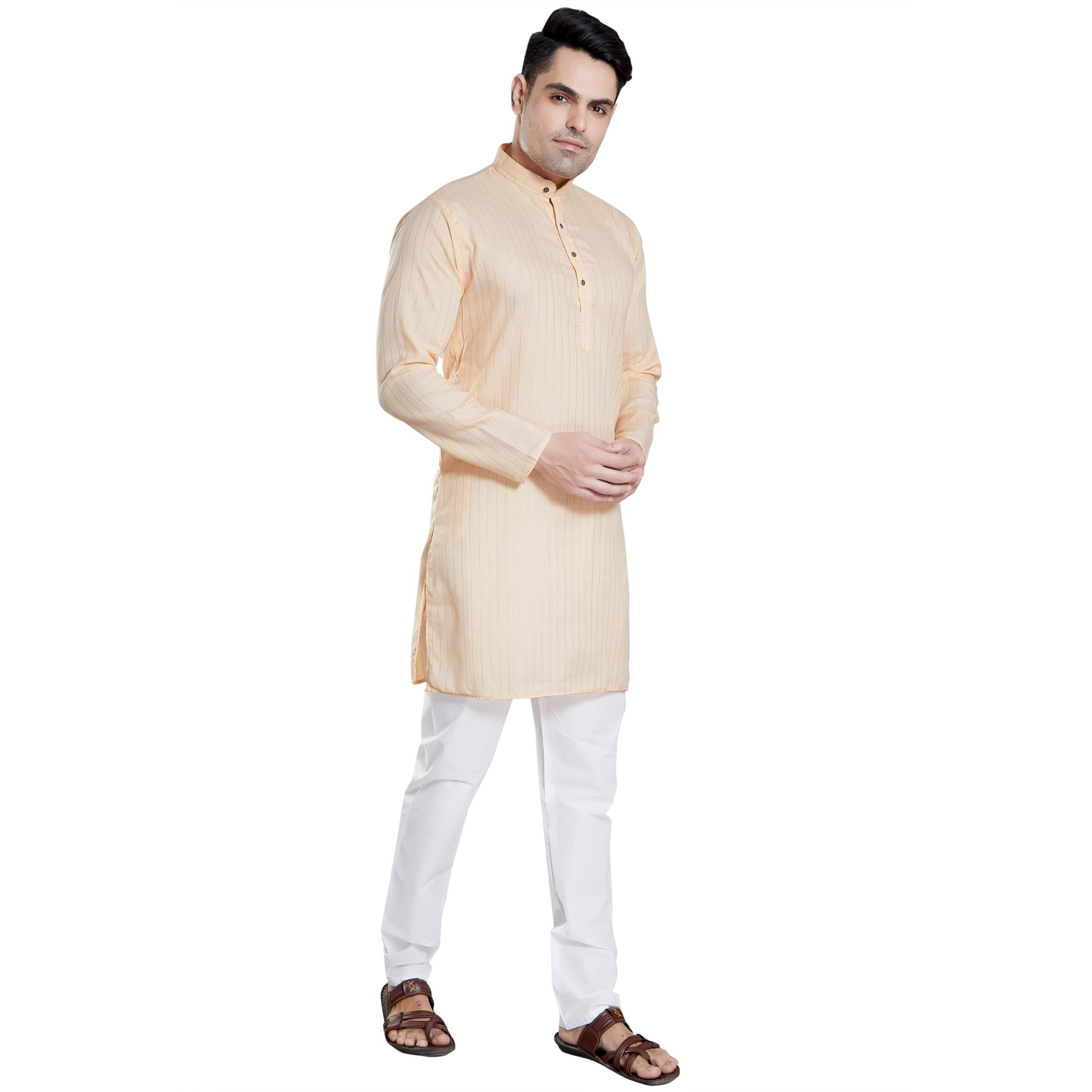 Divisive Men's Self Zari Line Cotton Blend Slim Fit Kurta Pyjama Set (Dkrt79_S_Ivory)