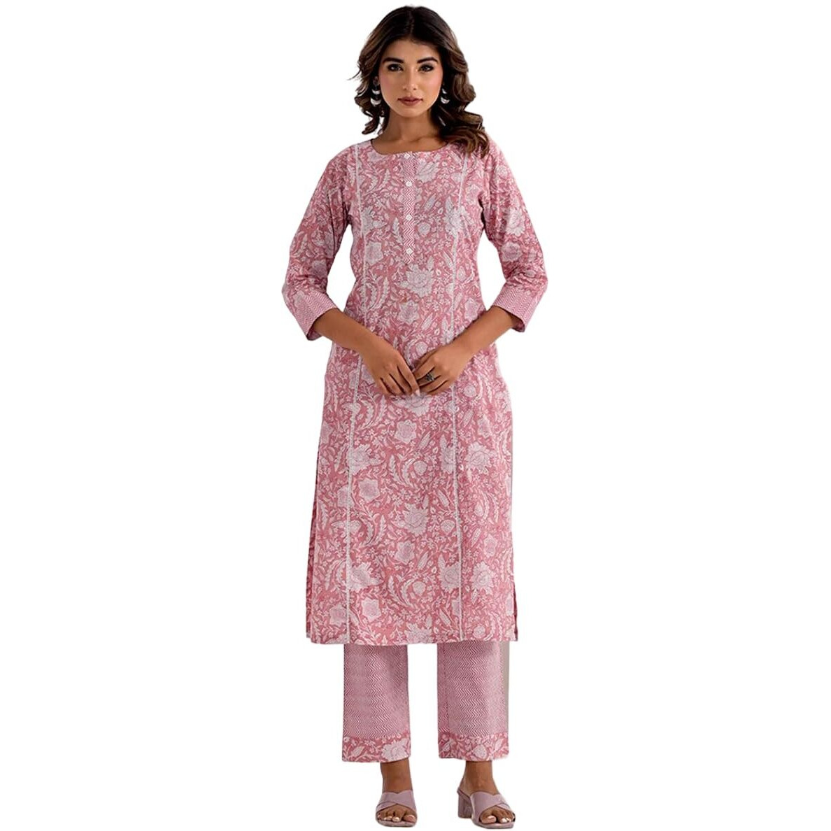 Fabnex Cotton Blend Regular Women Kurta Set (K-70-Pink-S_Pink