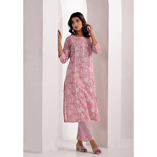 Fabnex Cotton Blend Regular Women Kurta Set (K-70-Pink-S_Pink