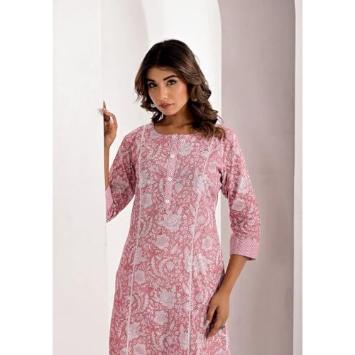 Fabnex Cotton Blend Regular Women Kurta Set (K-70-Pink-S_Pink