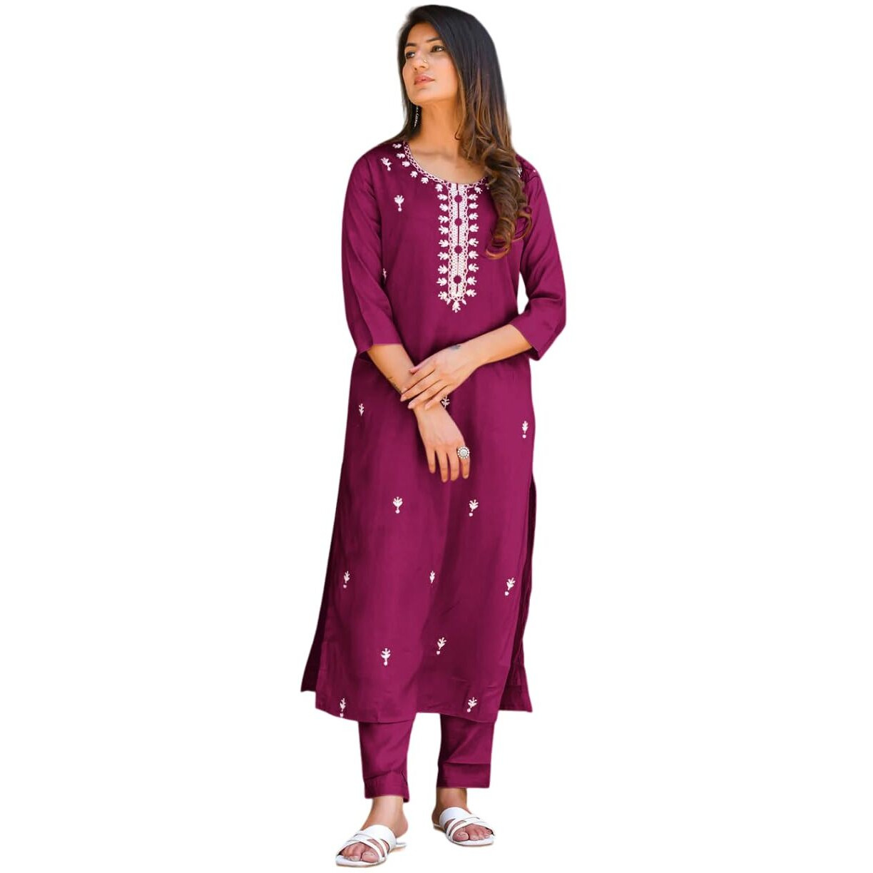 Fabnex Kurta Set For Women | Women Embroidered Kurta Set | Women Kurta Sets Kurtis | Women Kurta Pant Set (K-57-59) (Xx-Large, Purple)