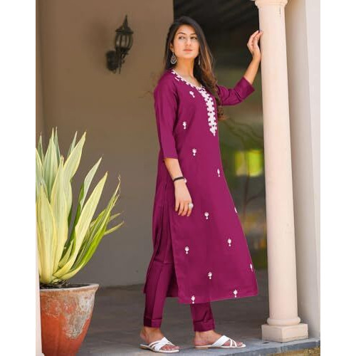 Fabnex Kurta Set For Women | Women Embroidered Kurta Set | Women Kurta Sets Kurtis | Women Kurta Pant Set (K-57-59) (Xx-Large, Purple)
