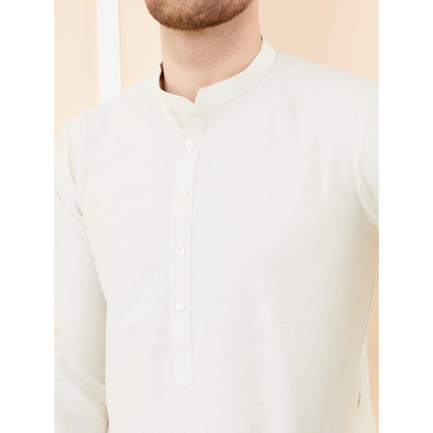 See Designs Men Full Sleeve Mandarin Collar Side Slit Cream Cotton Solid Straight Kurta With Matching Pyjama - Sdkt2475-21Xl