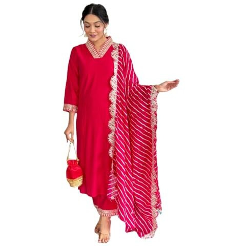 Shiv Textiles Silk Blendembroidery Ethnic Kurta Set For Women(Jd-Parul-Red-Xxl)