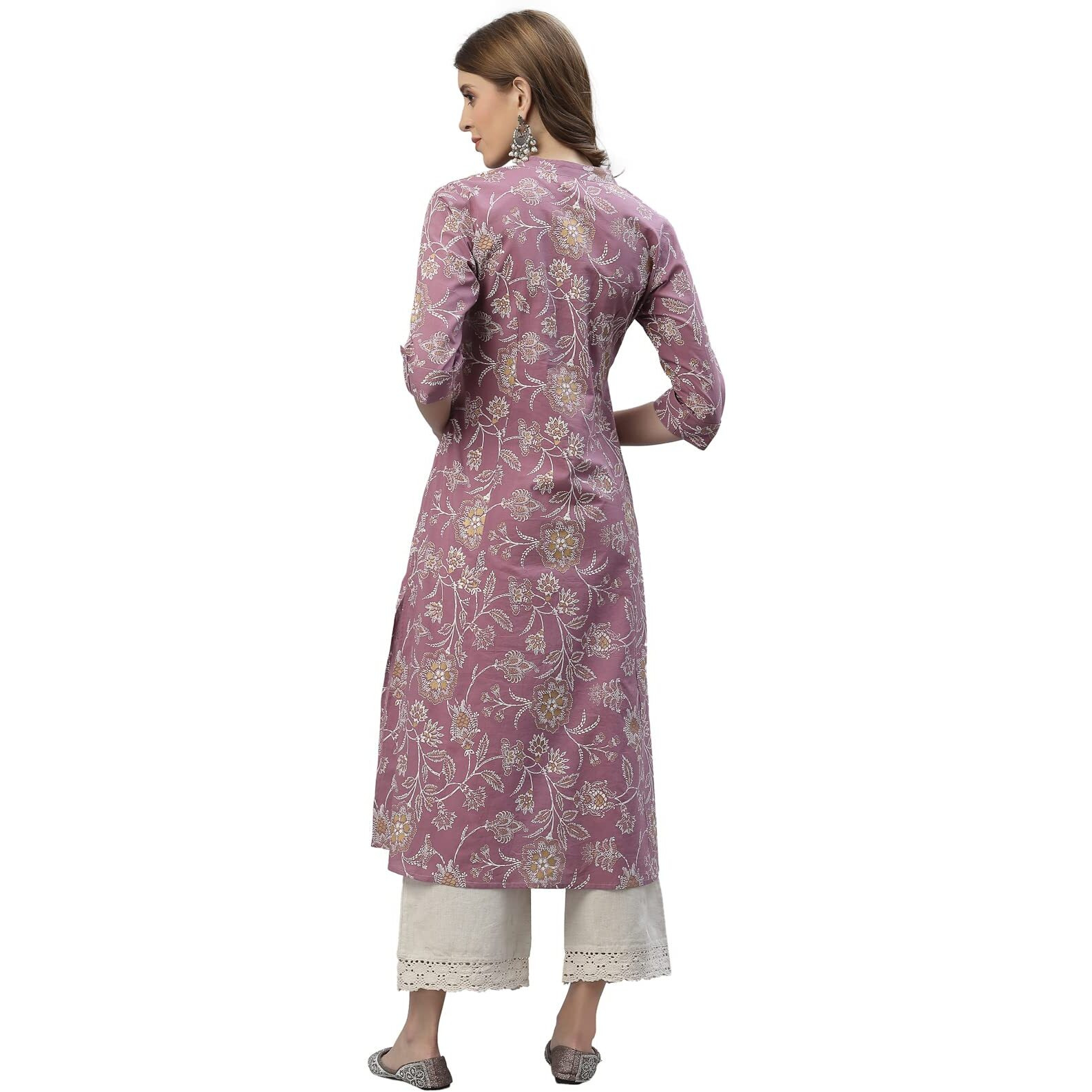 Stylum Women's Floral Print Rayon Regular Fit A-Line Kurta (Fionamauve42_Mauve, Xl)