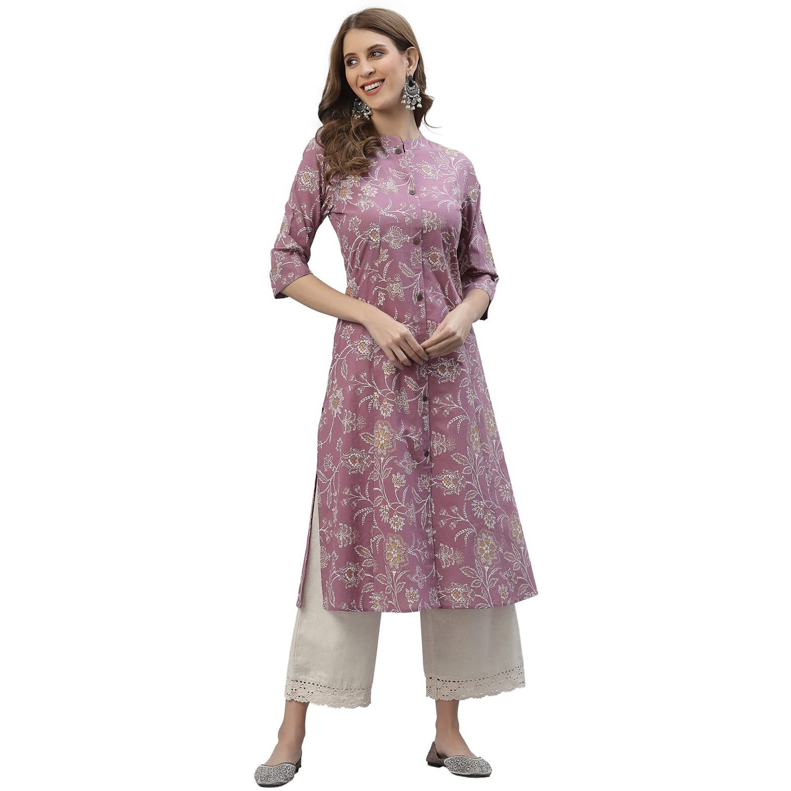 Stylum Women's Floral Print Rayon Regular Fit A-Line Kurta (Fionamauve42_Mauve, Xl)
