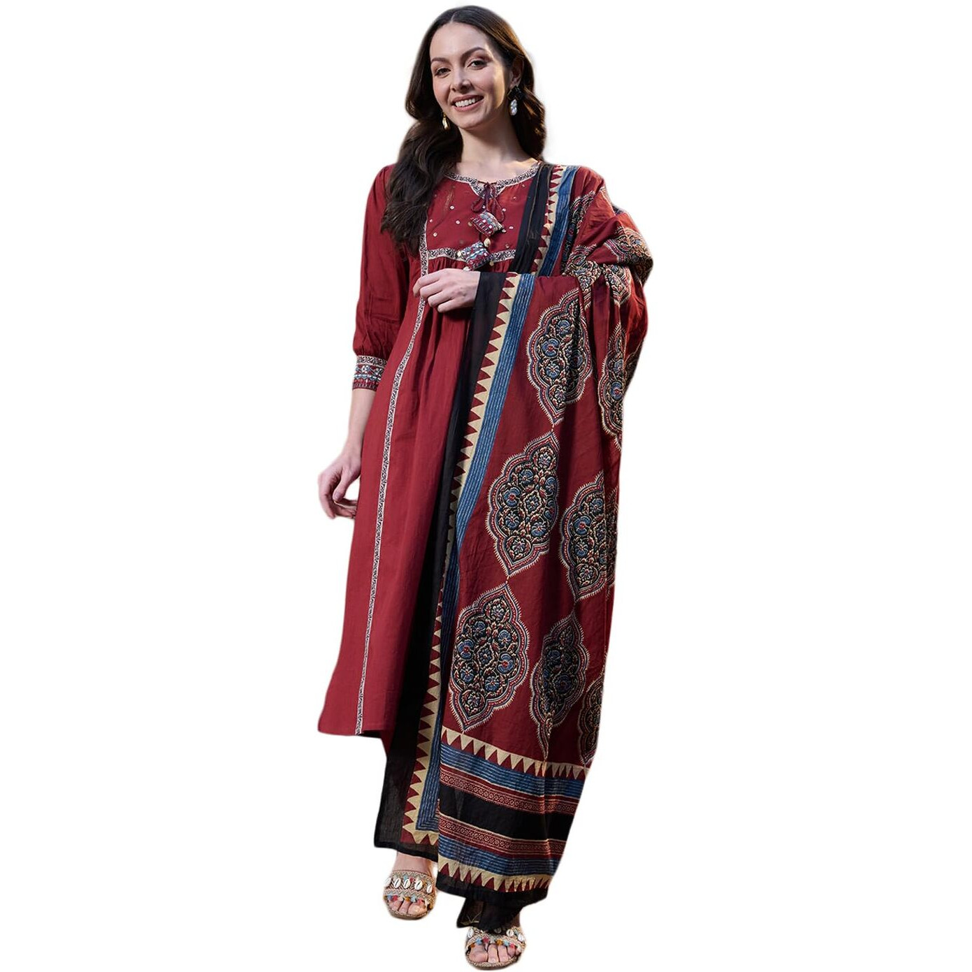 Stylum Women's Solid Cotton Kurta Pant Dupatta Set (Kpdmaroonsifar44_Maroon, Xxl)