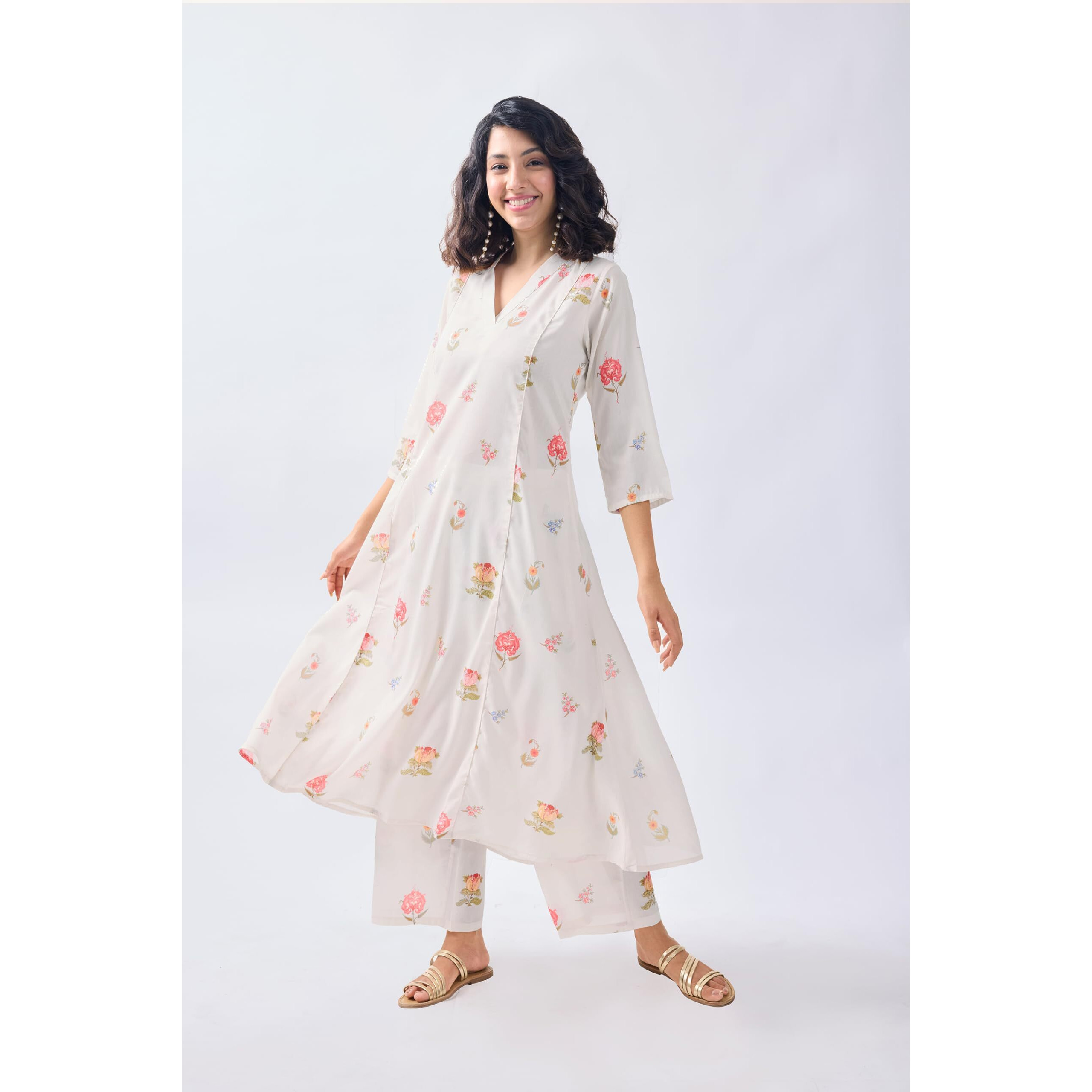 Toochki Kurta Set For Women | Two Piece | Kurti | White Floral Printed Rayon (Tkcbl-Ry-325-Wh-Ks Parent)