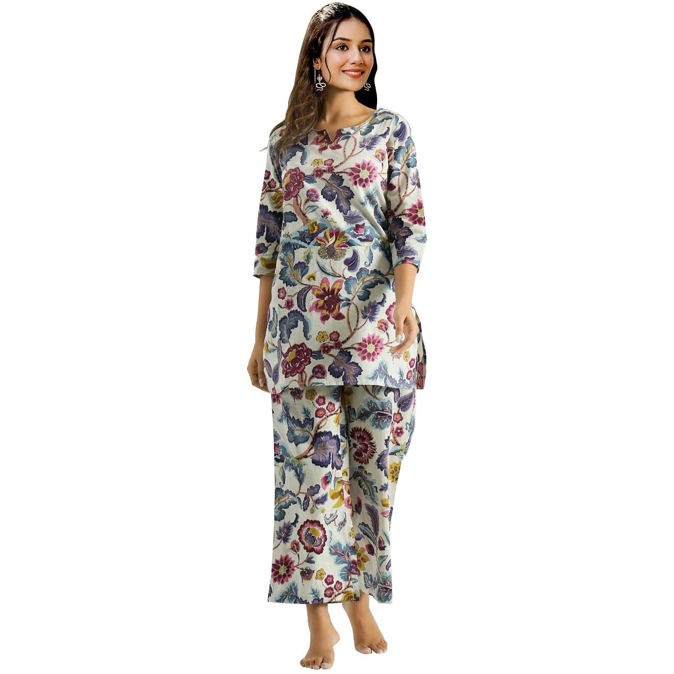Toochki Women's Multi Color Floral Printed Reyon Stitched Co-Ord Set Dress | Relaxed Fit For Women | Two Piece Set Kurta & Plazzo | 3/4 Sleeve Cord Dress For Women | Fashionable