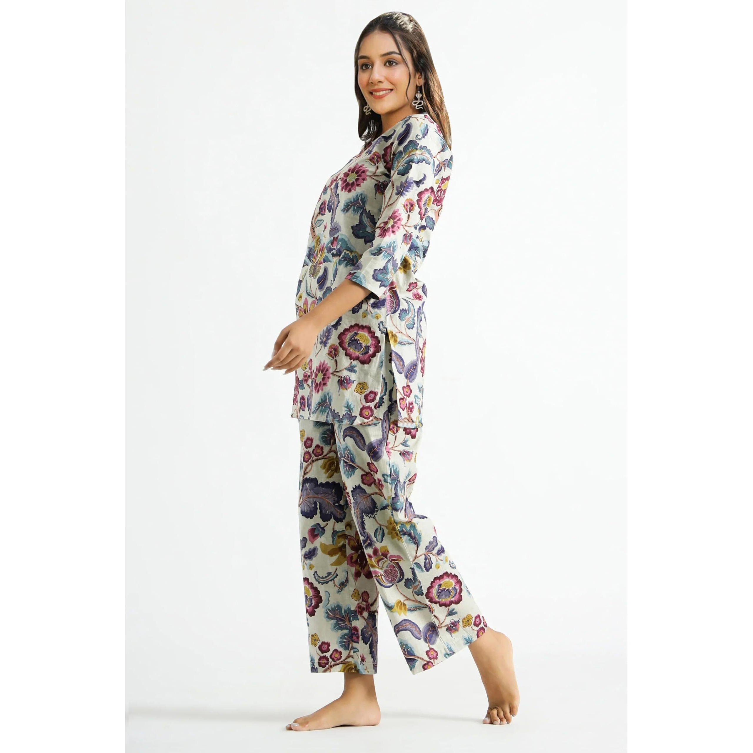 Toochki Women's Multi Color Floral Printed Reyon Stitched Co-Ord Set Dress | Relaxed Fit For Women | Two Piece Set Kurta & Plazzo | 3/4 Sleeve Cord Dress For Women | Fashionable