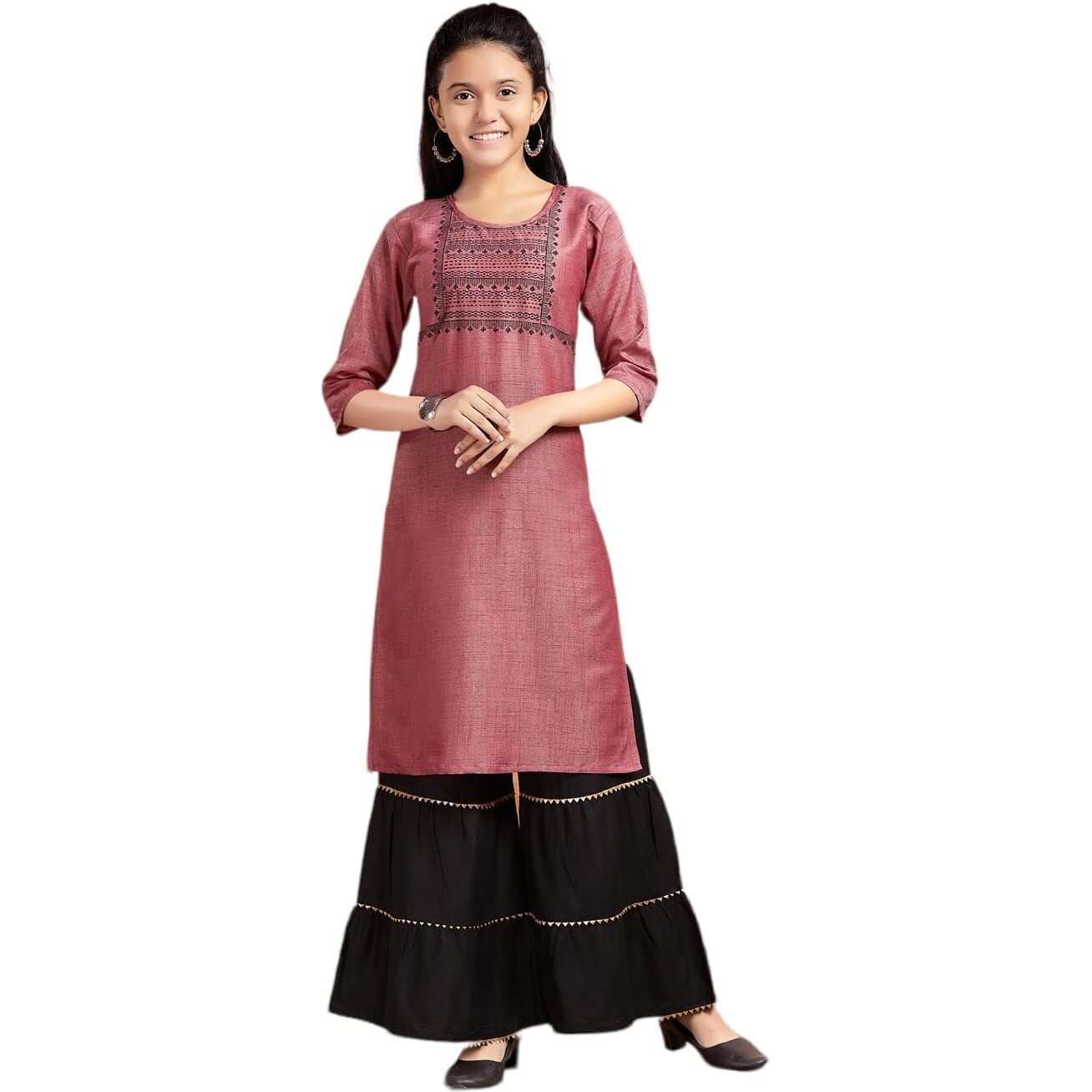Aarika Girls Casual Wear Maroon Colour Tribal Print Cotton Kurti (9-16 Years)