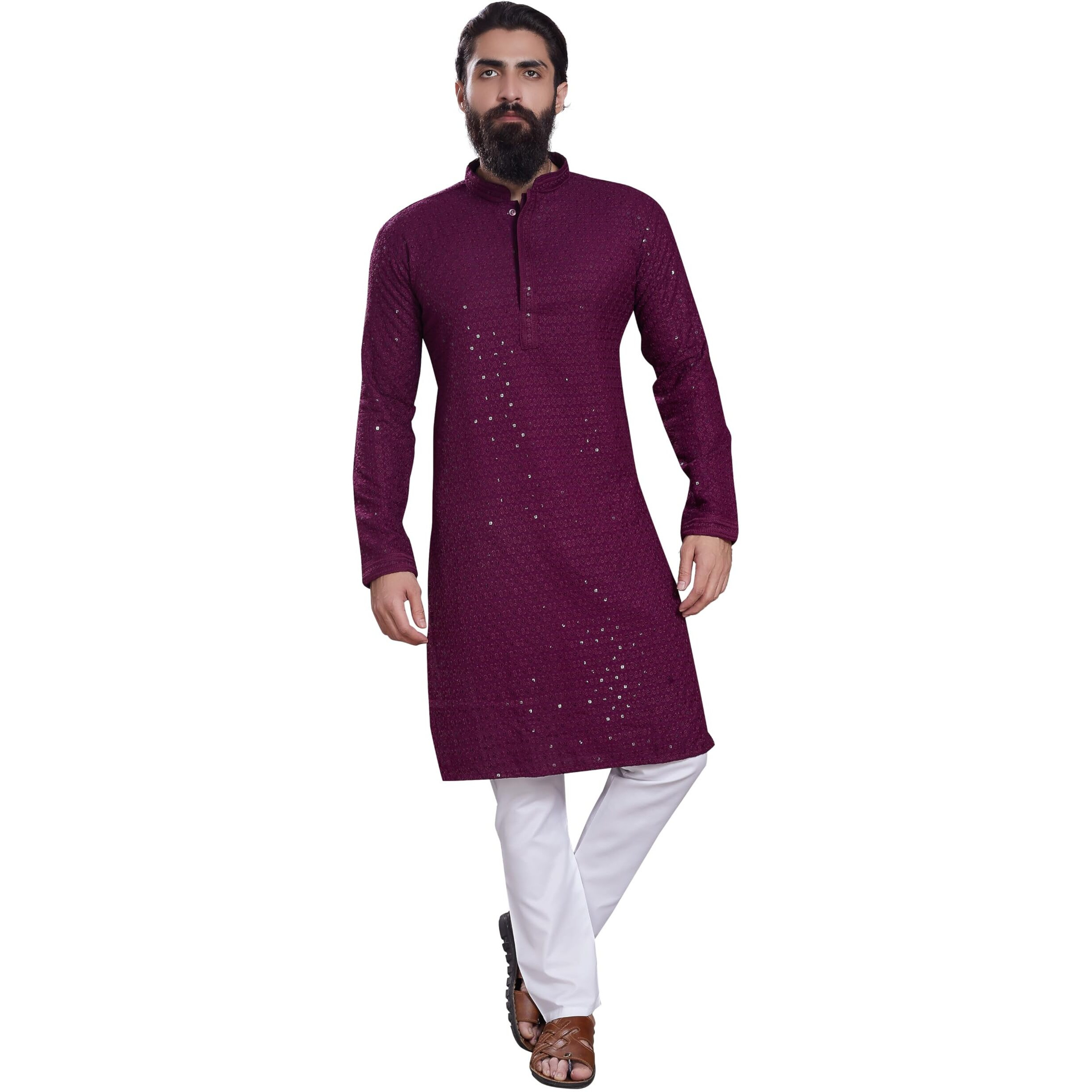 Divisive Men's Sequince Embroidered Cotton Blend Only Slim Fit Kurta (Dkrt226_Xxl_Burgundy)