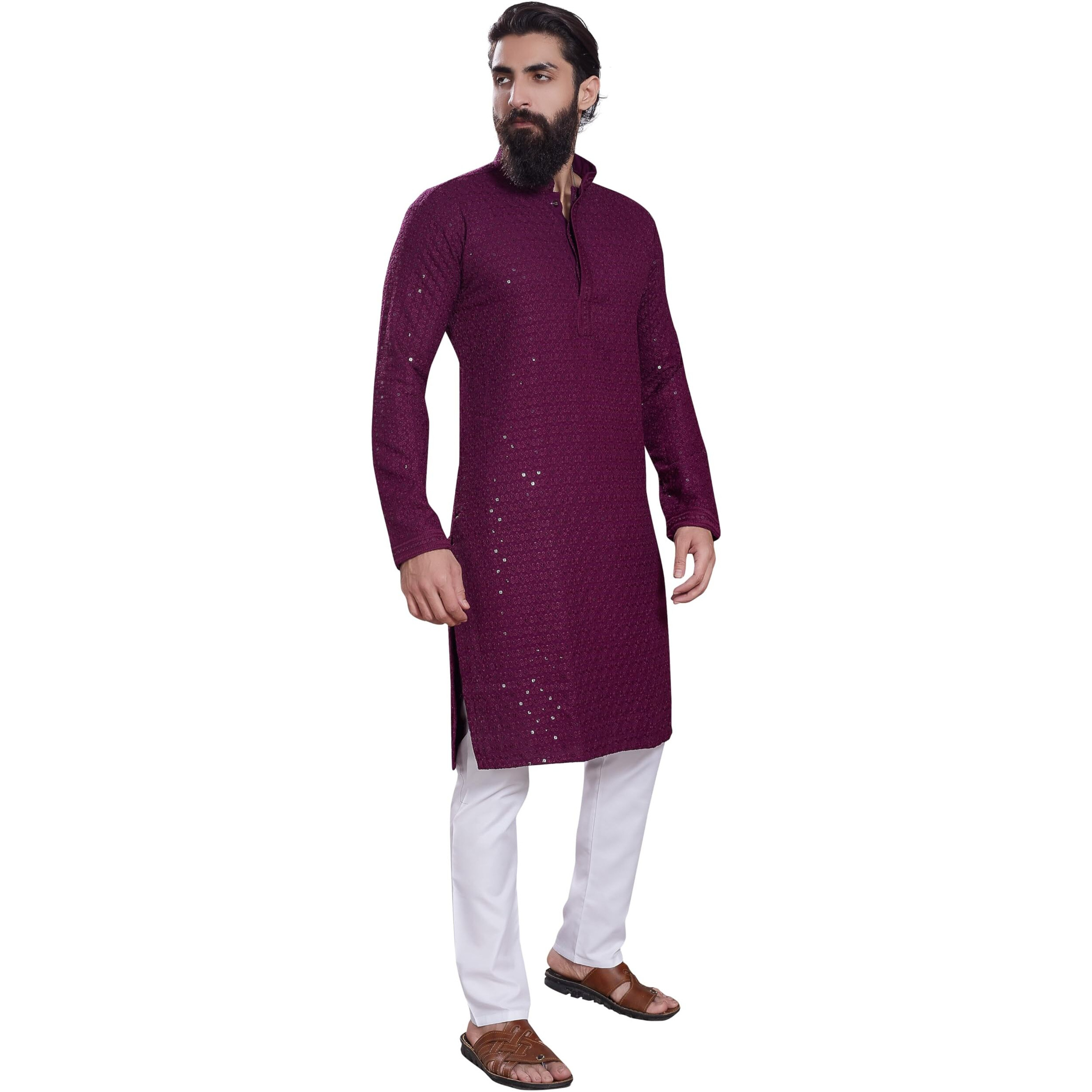 Divisive Men's Sequince Embroidered Cotton Blend Only Slim Fit Kurta (Dkrt226_Xxl_Burgundy)