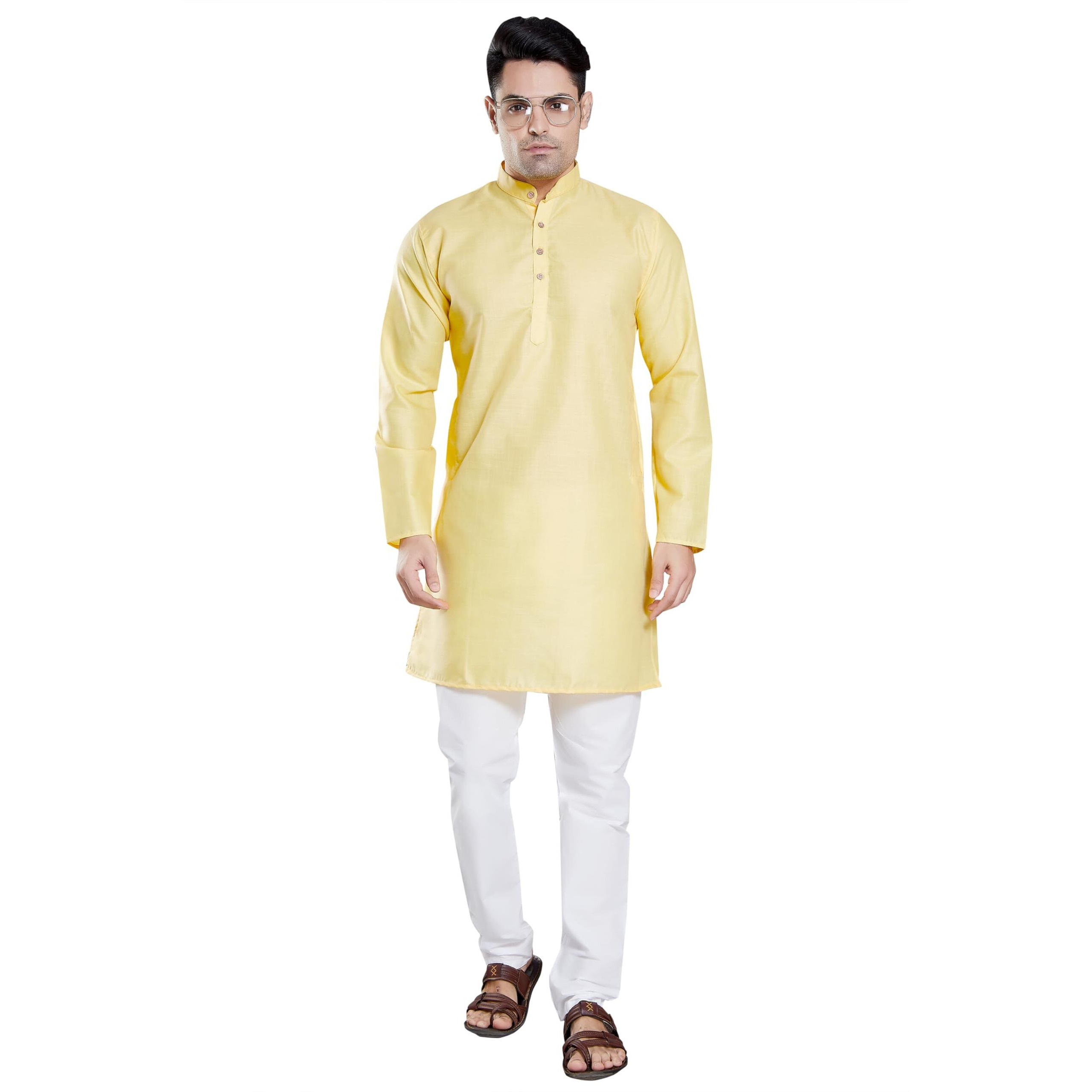 Divisive Men's Plain Cotton Blend Linen Slim Fit Kurta Pyjama Set (Dkrt69_Xxl_Ivory)