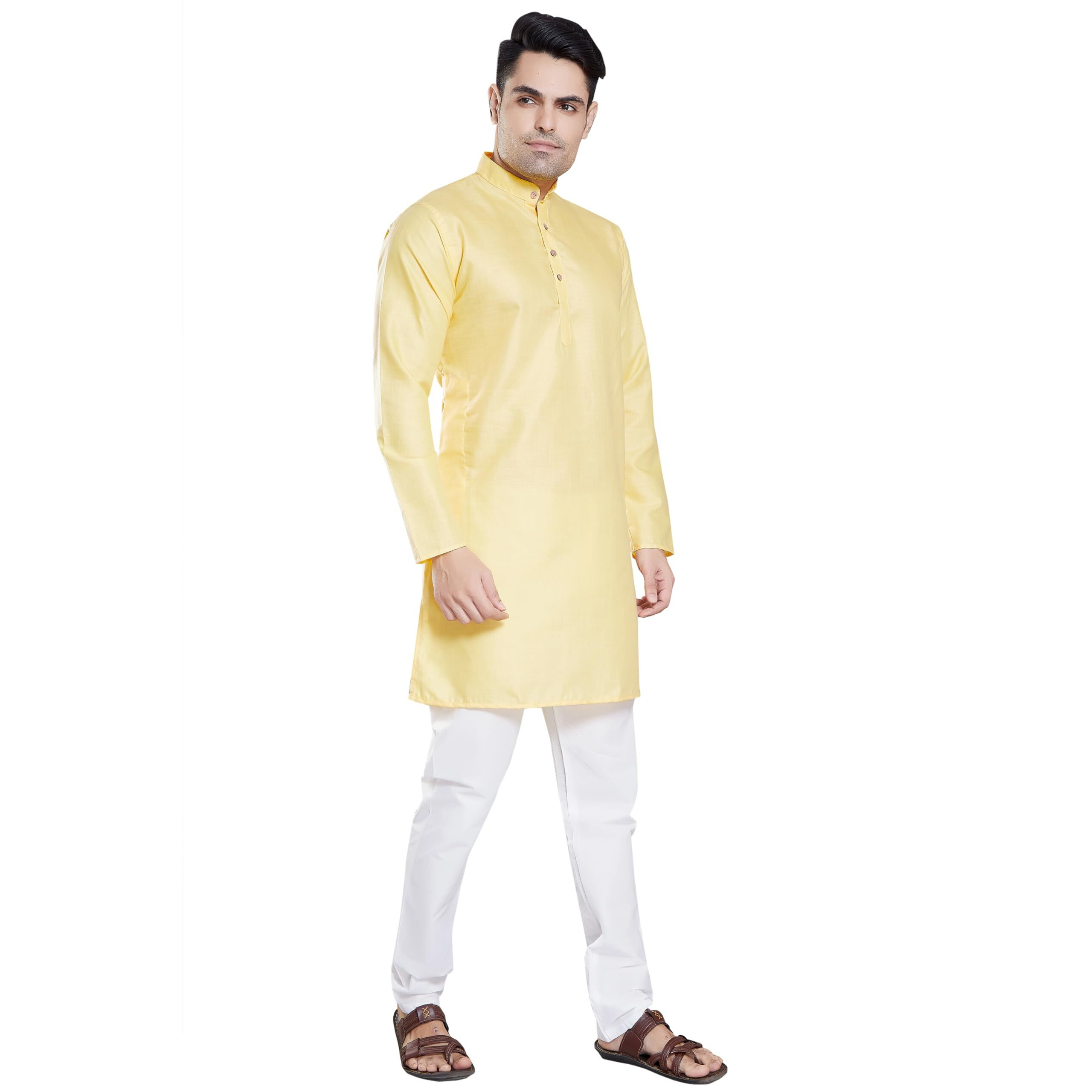 Divisive Men's Plain Cotton Blend Linen Slim Fit Kurta Pyjama Set (Dkrt69_Xxl_Ivory)