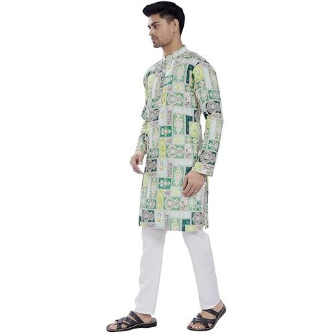 Divisive Men's Sequince Embroidered Printed Cotton Blend Only Slim Fit Kurta (Dkrt682_Xxl_Multi Green)