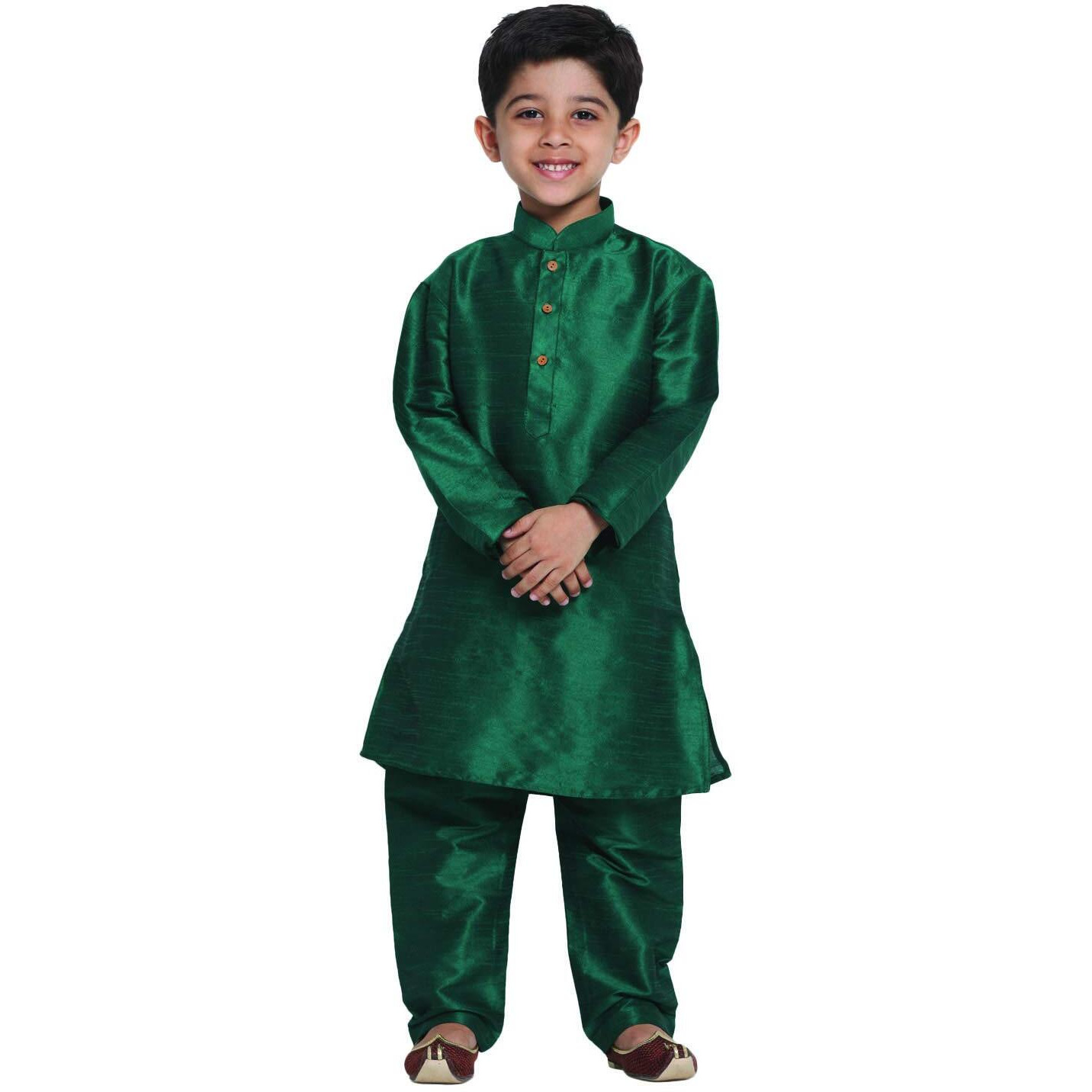 Jbn Creation Boys' Bottle Green Silk Blend Kurta And Pyjama Set_Vasbkgn001Npgn_34