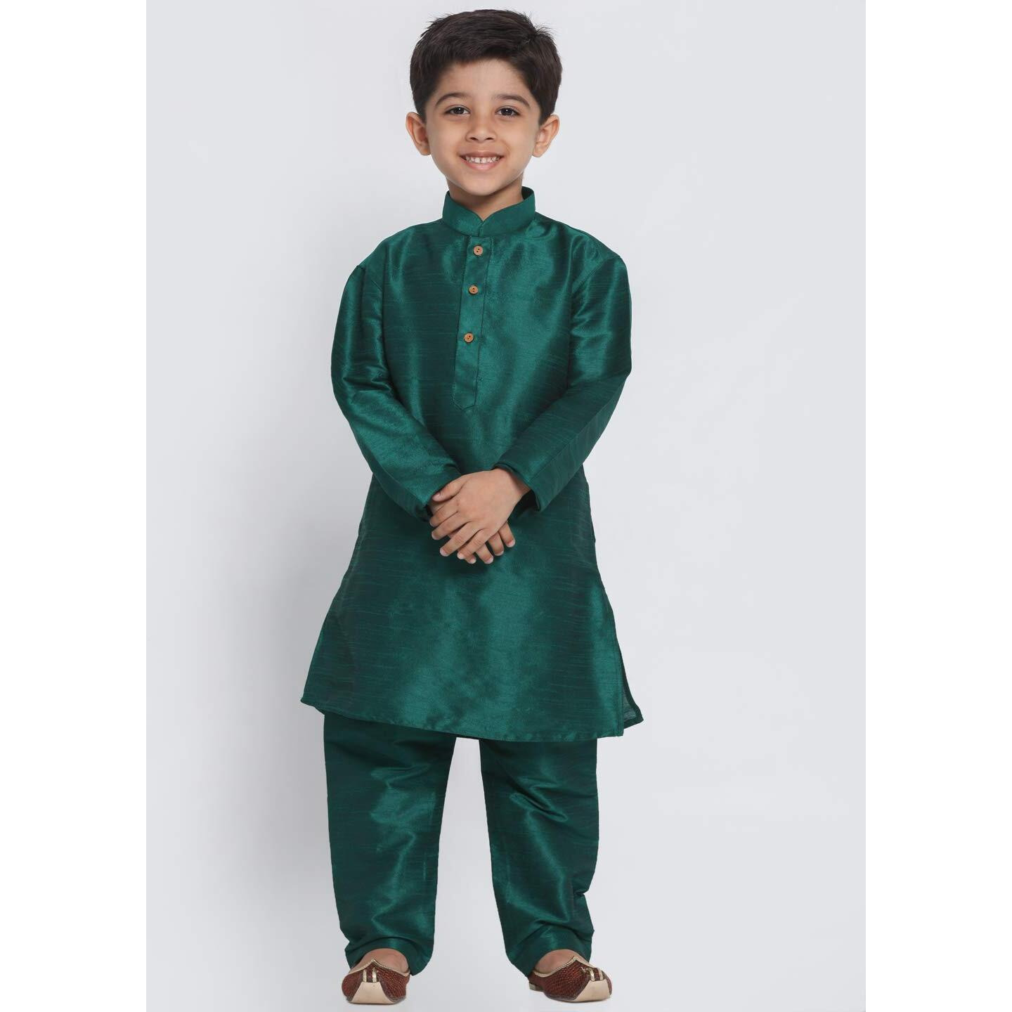 Jbn Creation Boys' Bottle Green Silk Blend Kurta And Pyjama Set_Vasbkgn001Npgn_34