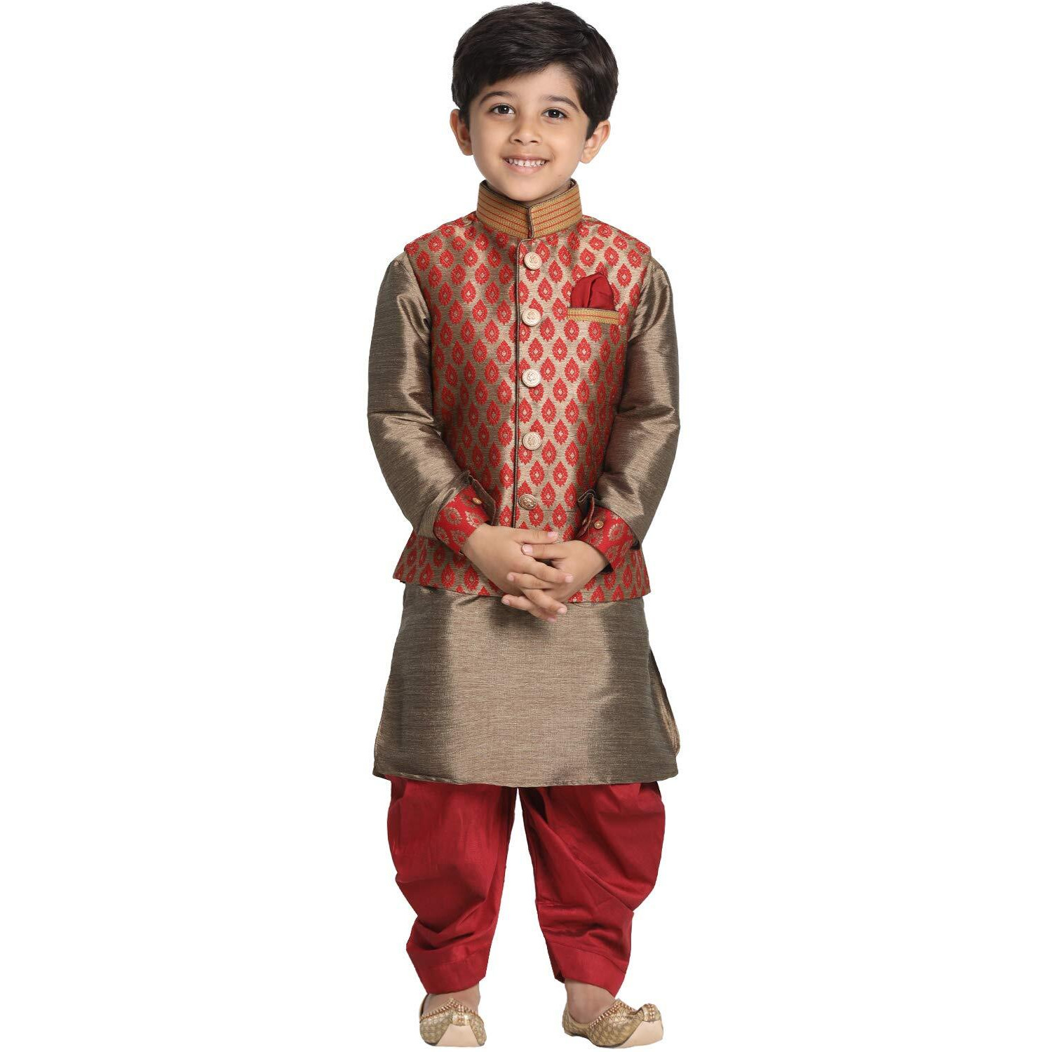 Jbn Creation Boys' Maroon And Rose Gold Silk Blend Ethnic Jacket, Kurta And Dhoti Pant Set_Vasbj025Manbuk006Mancdma_20