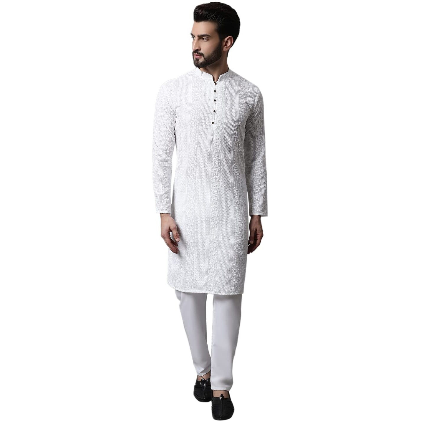 Jompers Men White Embroidered Pure Cotton Kurta With Pyjamas (White, Xxl)