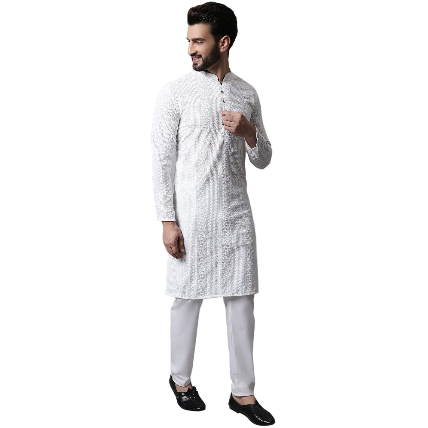 Jompers Men White Embroidered Pure Cotton Kurta With Pyjamas (White, Xxl)
