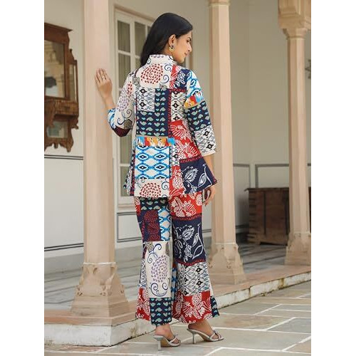 Leriya Fashion Rayon Printed Regular Stylish Ethnic Co Ord Designer Kurta Set For Women (Lf-W2146&Tr1113_Multicolour_ErrorRef)