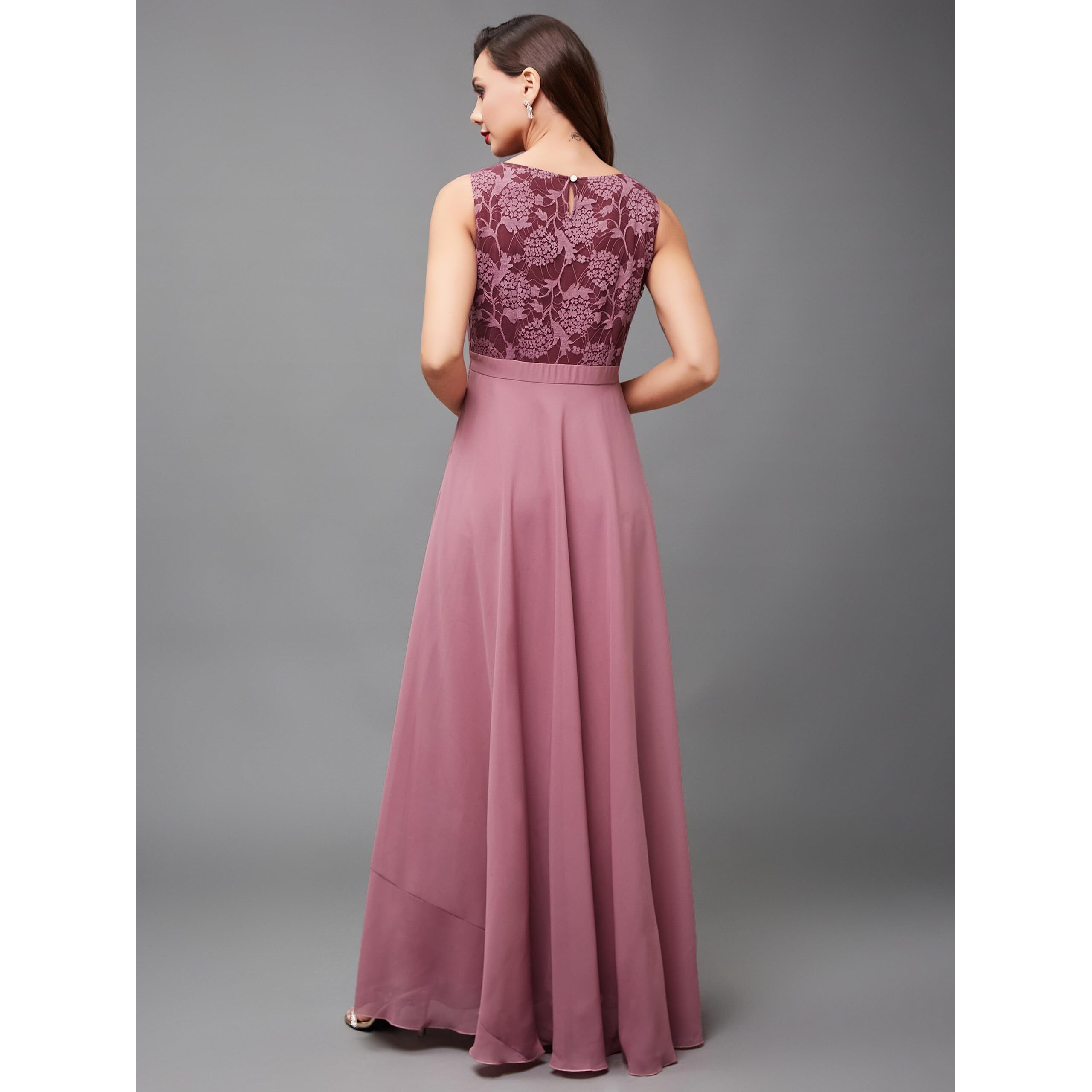 Miss Chase Women's Round Neck Sleeveless Floral Lace Fit & Flare Maxi Dress (Plus (Mcss24D97-10-196-02, Lavender, Xs)