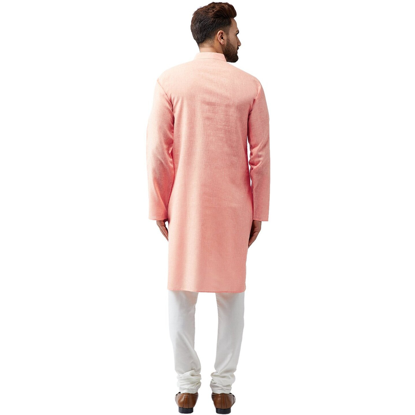 Sojanya (Since 1958 Men's Orange Cotton Kurta & Churidar Pyjama Sets Size M