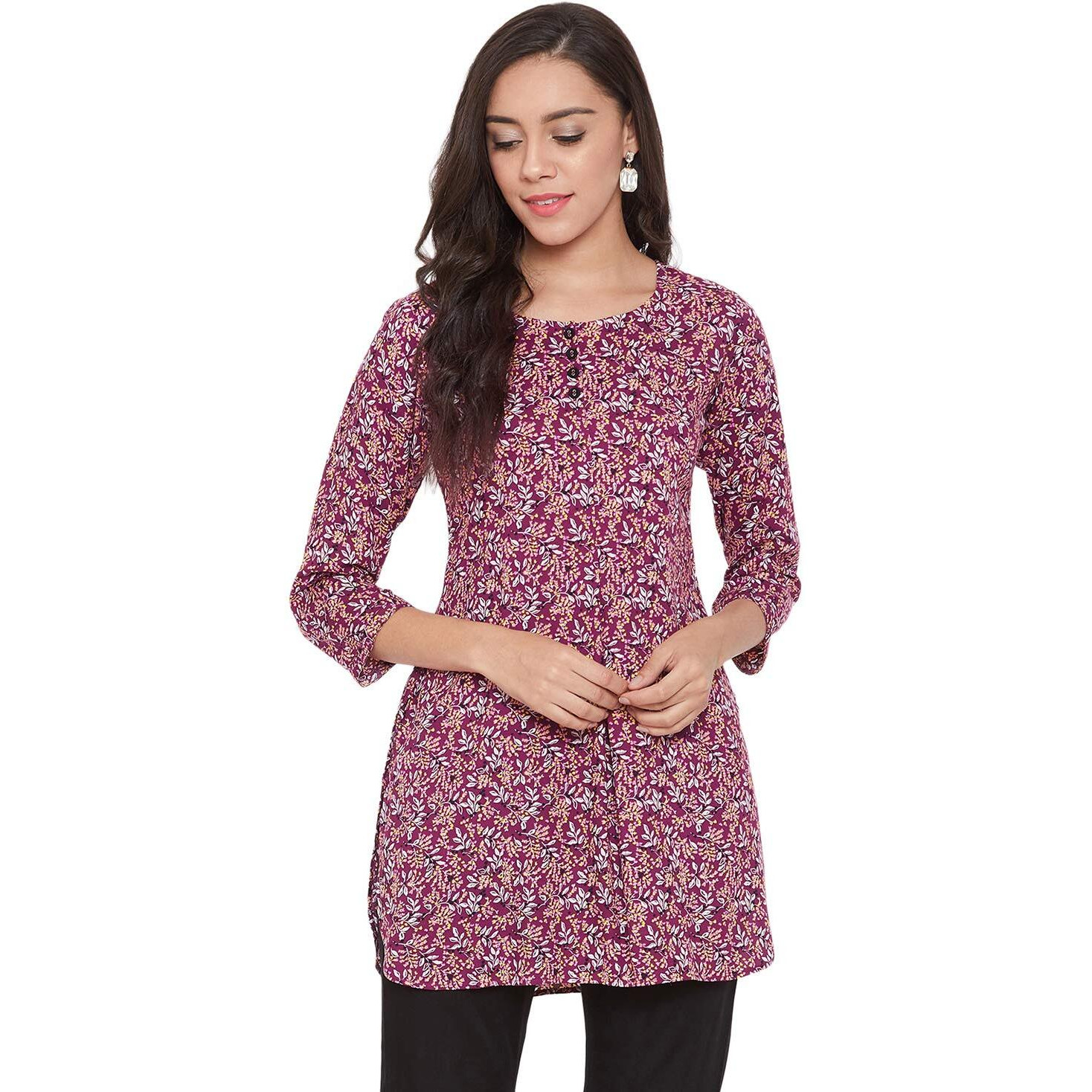 Tissu Women's Maroon & White Floral Printed Kurti 2061_Maroon_M