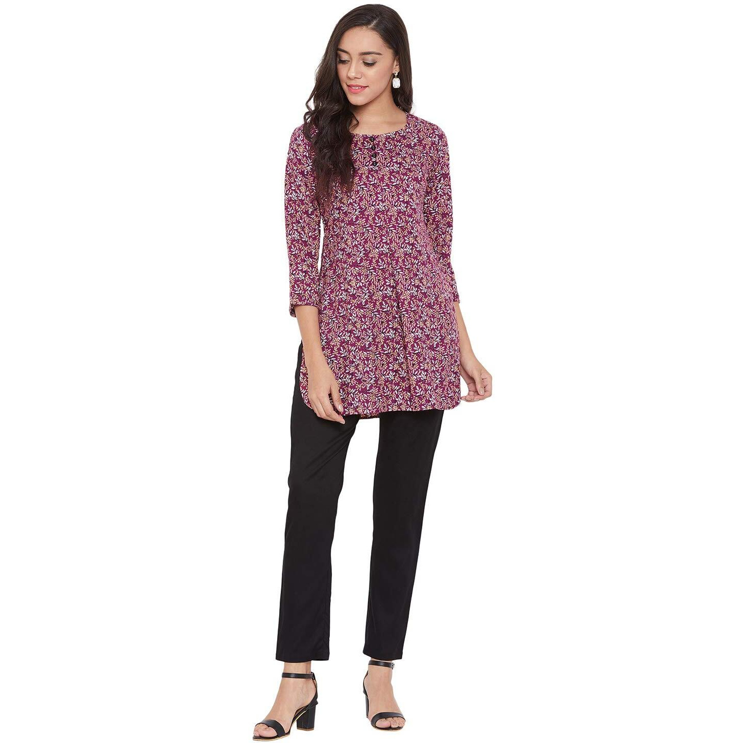 Tissu Women's Maroon & White Floral Printed Kurti 2061_Maroon_M