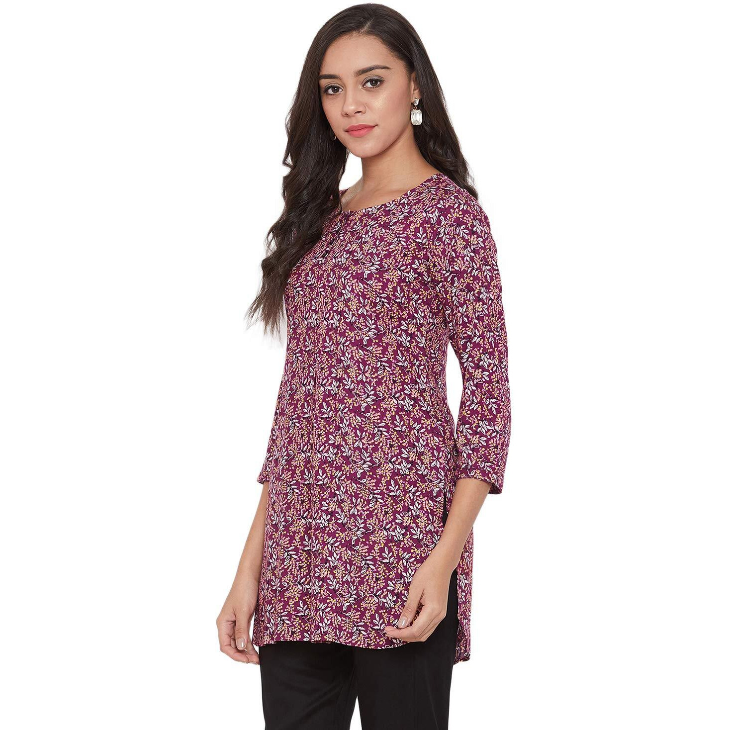 Tissu Women's Maroon & White Floral Printed Kurti 2061_Maroon_M