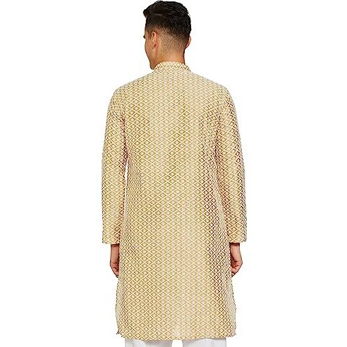 Be Active Men's Traditional Embroidered Lucknowi Full Sleeves Kurta || Cotton Kurta For Men || Men Kurta For Wedding || Kurta For Men (Rfsk0013-Kr 5 Xxl) Coffee