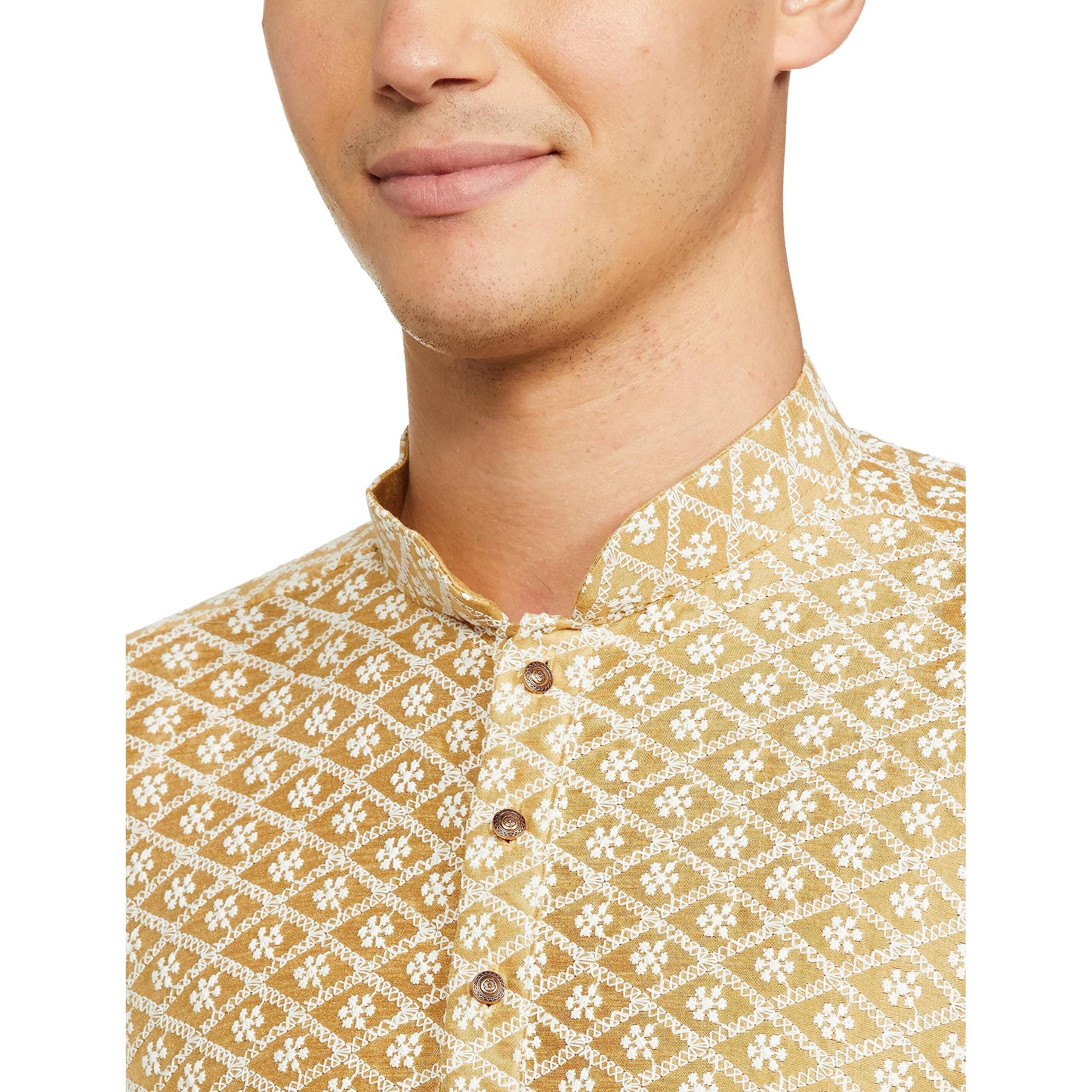Be Active Men's Traditional Embroidered Lucknowi Full Sleeves Kurta || Cotton Kurta For Men || Men Kurta For Wedding || Kurta For Men (Rfsk0013-Kr 5 Xxl) Coffee