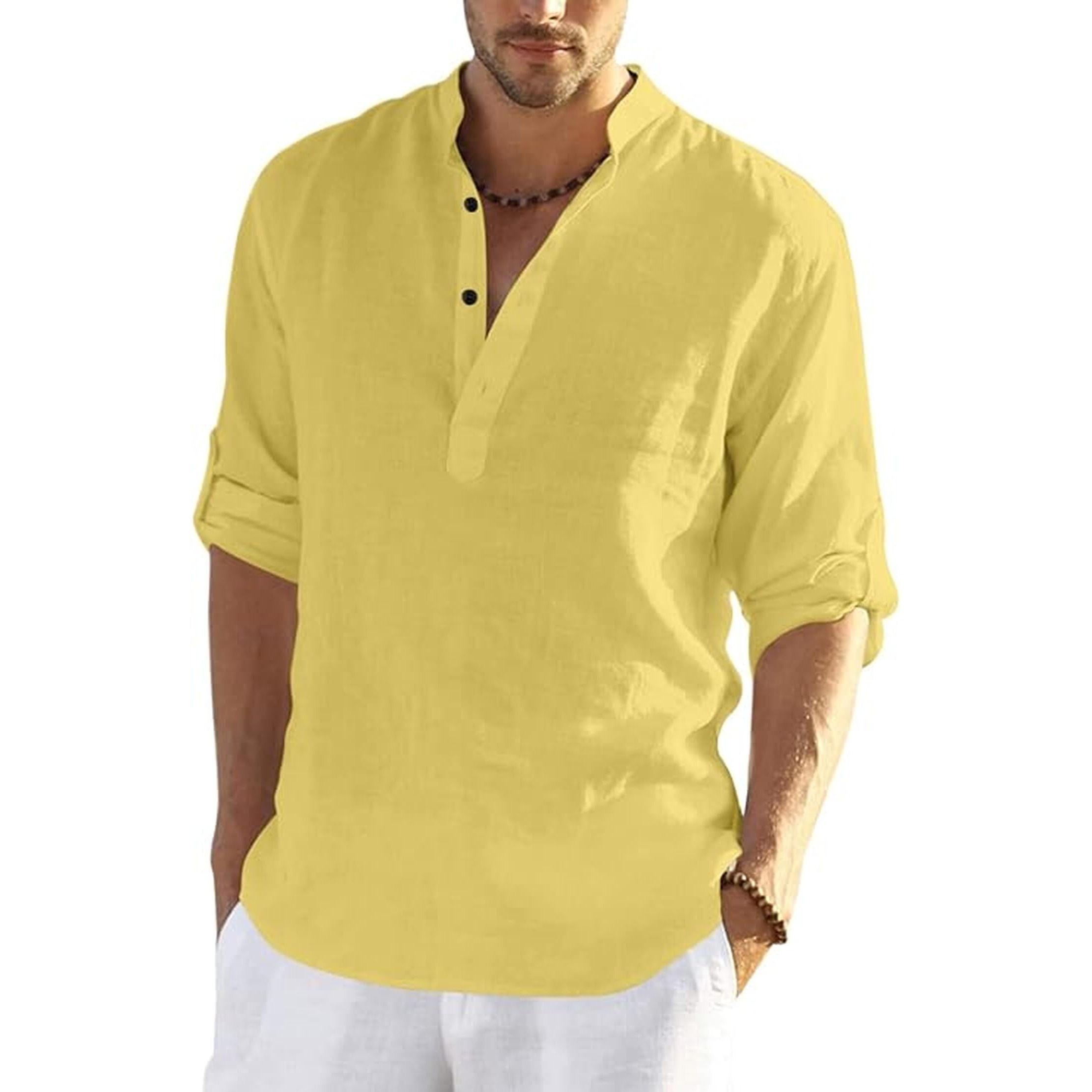 Bellstone Men's Solid Regular Fit Shirt (Kurta800_P_Yellow