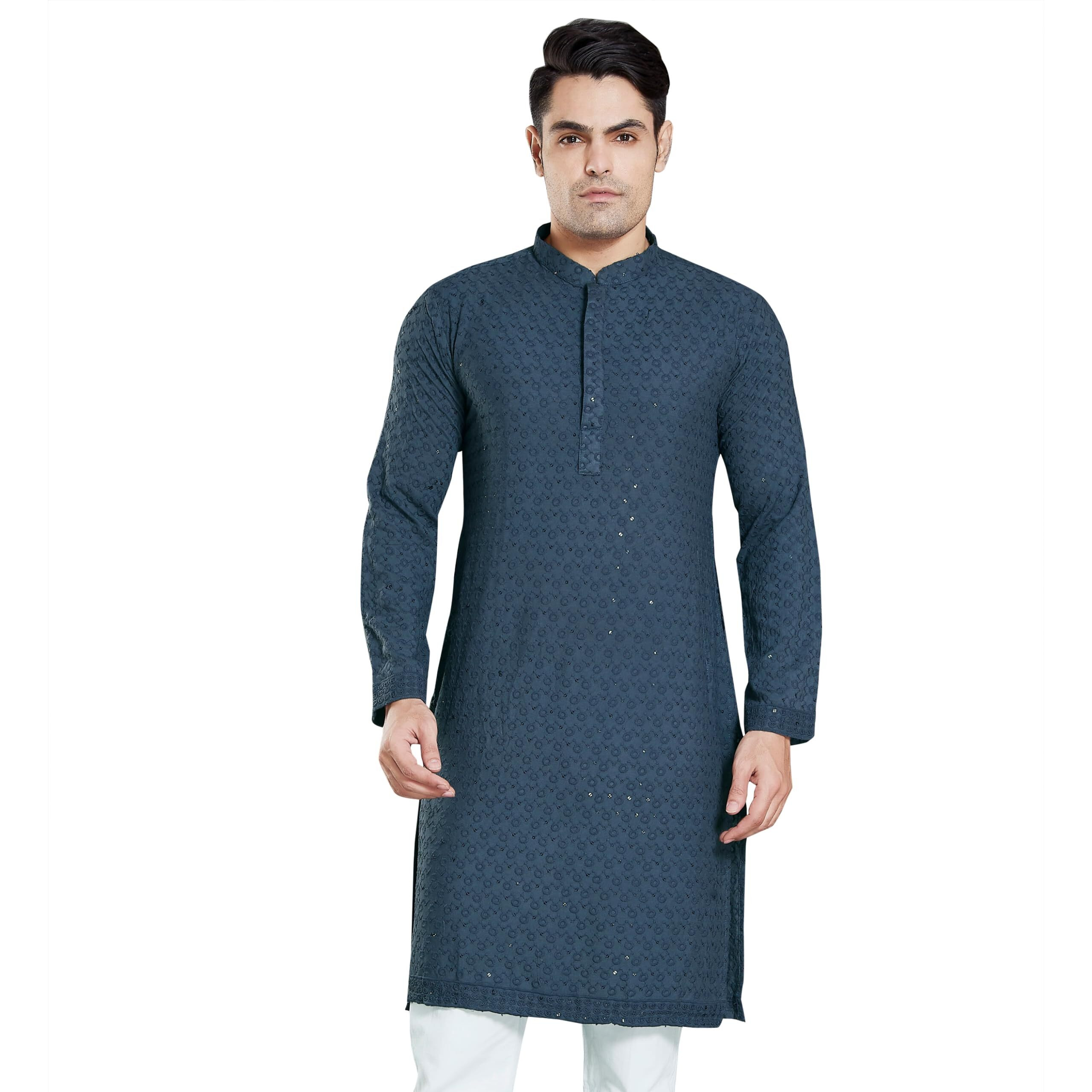 Divisive Men's Sequince Embroidered Cotton Blend Only Slim Fit Kurta (Dkrt13_M_Dark Grey)