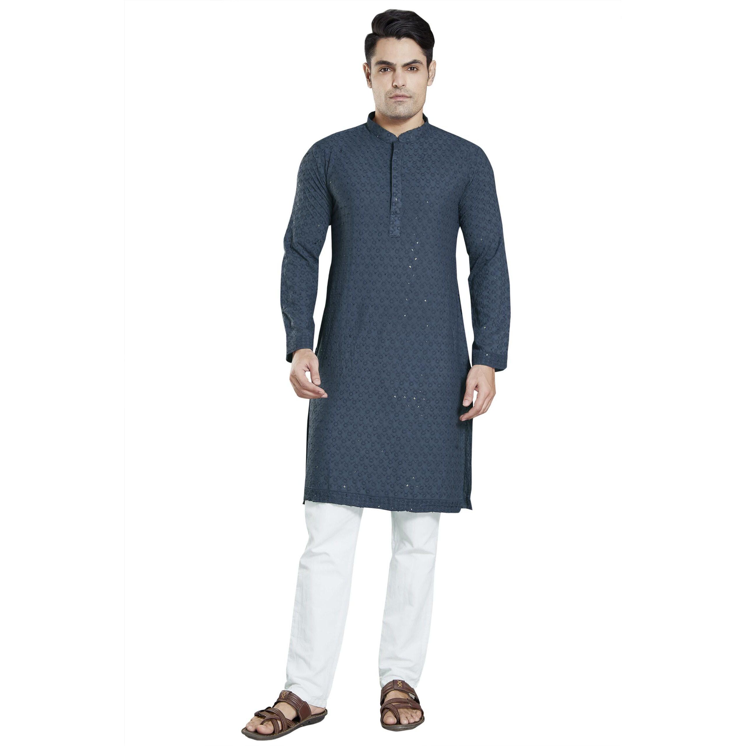 Divisive Men's Sequince Embroidered Cotton Blend Only Slim Fit Kurta (Dkrt13_M_Dark Grey)