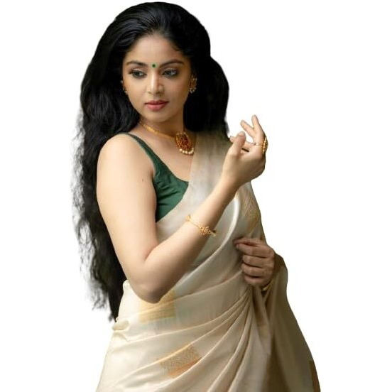Flosive Women's Beautiful Off White Kanjivaram Silk Saree With Zari Weaving