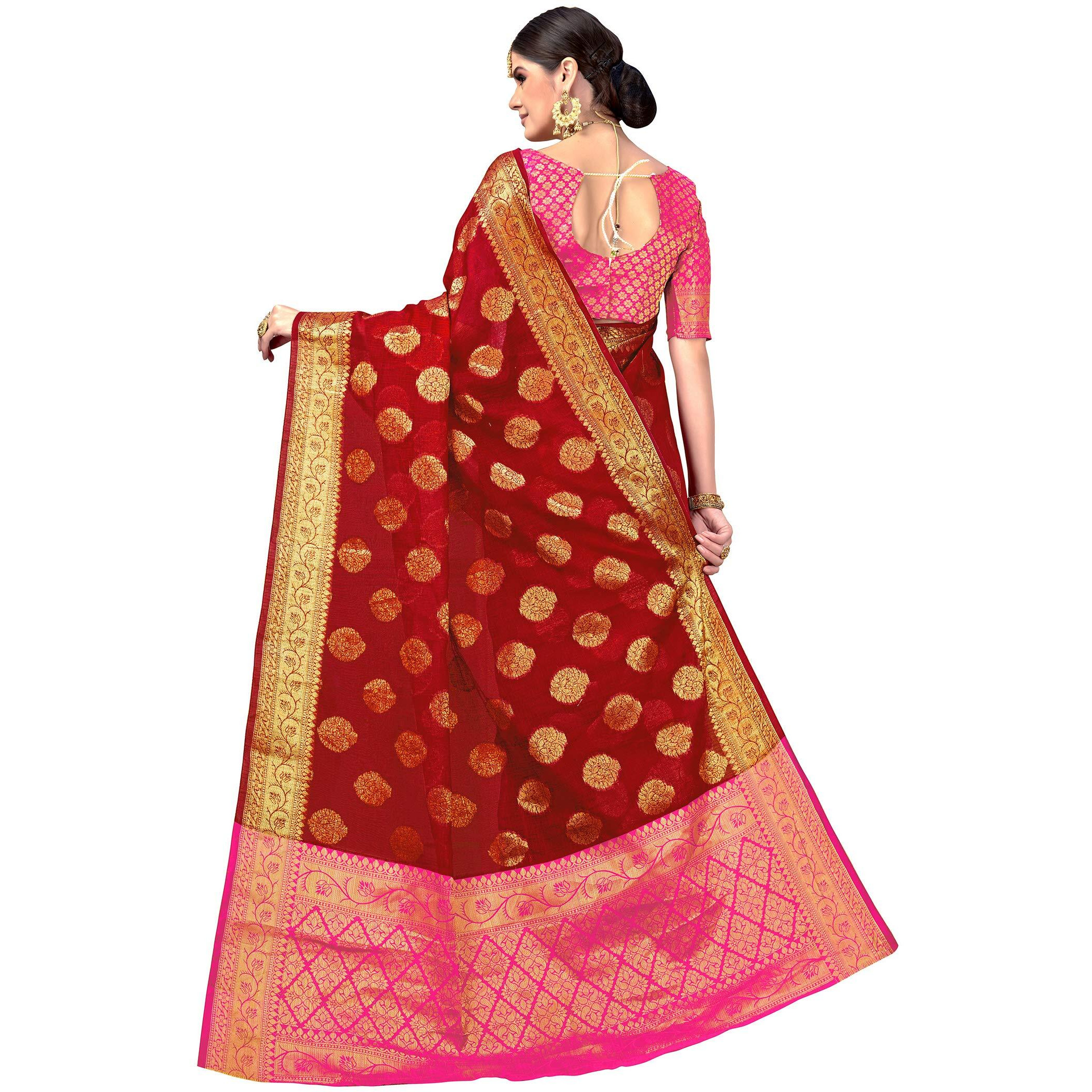 Glory Sarees Women's Banarasi Silk Saree (Maheshwarisilk104_Red
