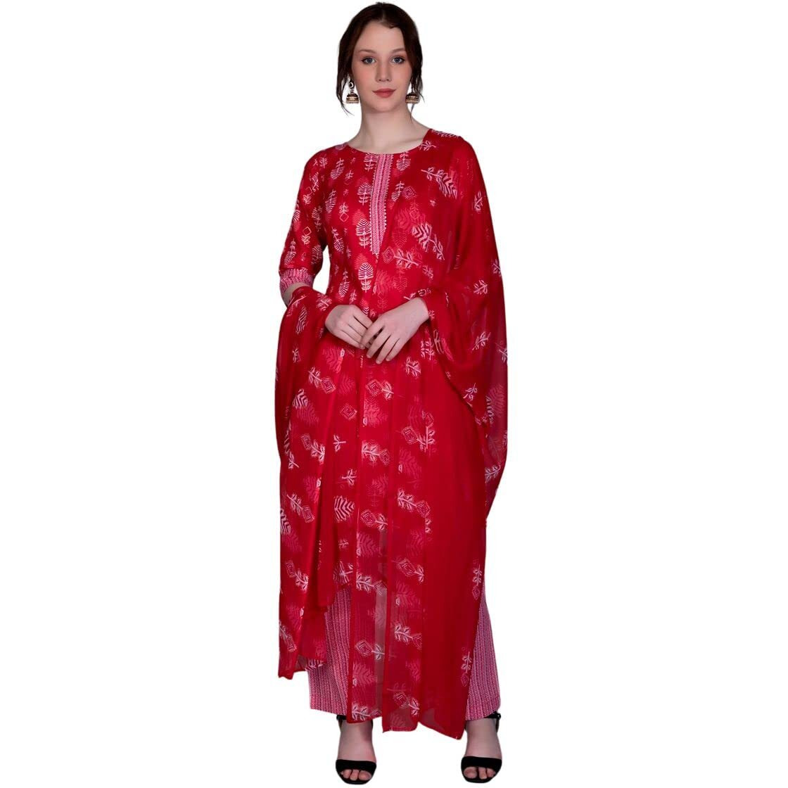 Greciilooks Womens Cotton Blend Casual Regular Fit Kurta Pant Set (Pink, X-Large)