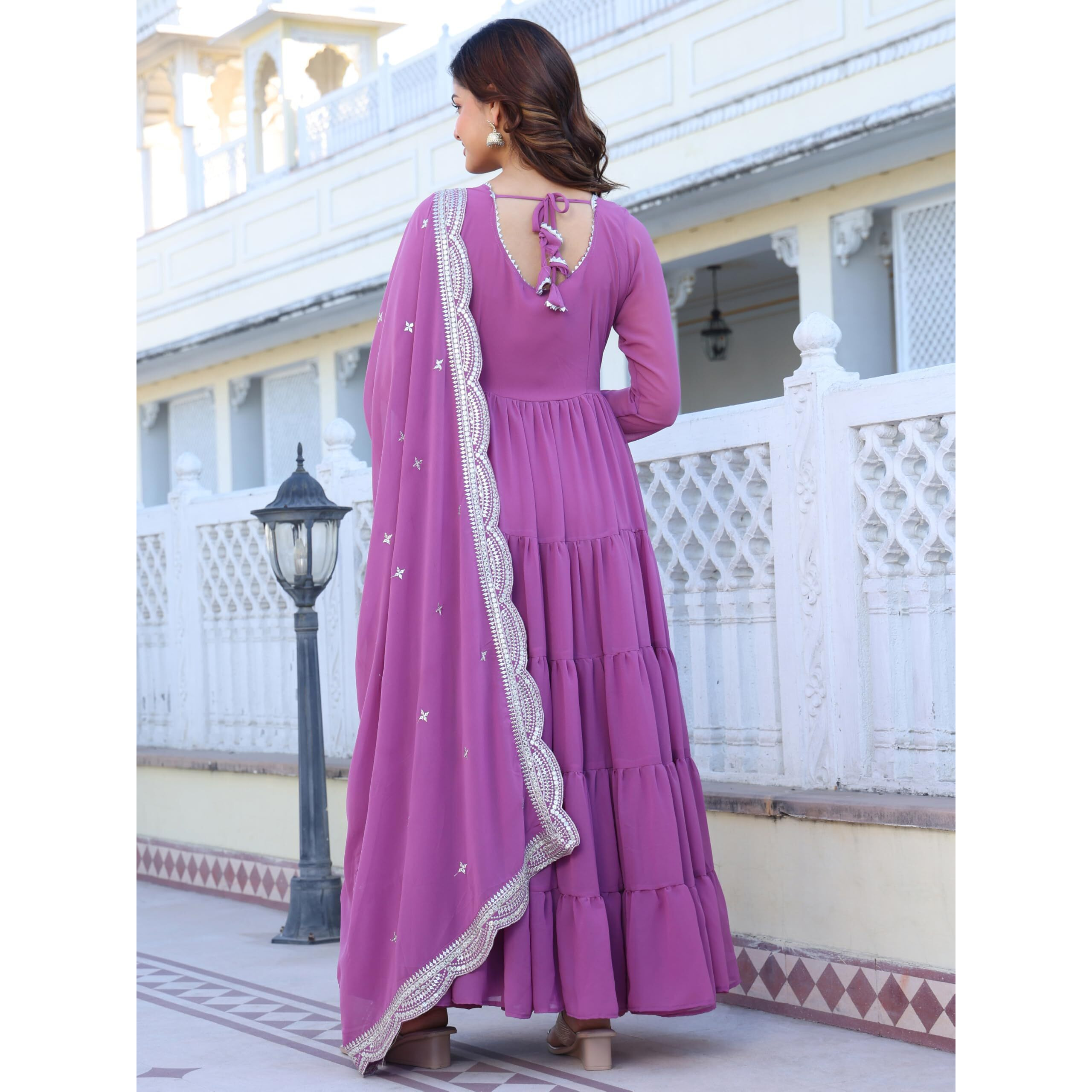 Fashion Basket Georgette Anarkali Kurta Set For Women Light Purple