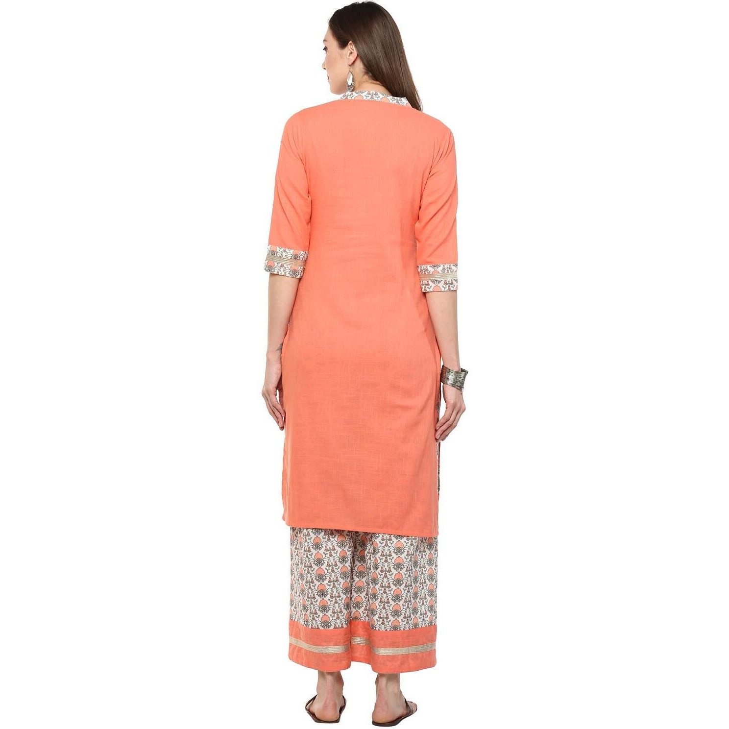 Idalia Peach Kurta With Printed Palazzo Pants