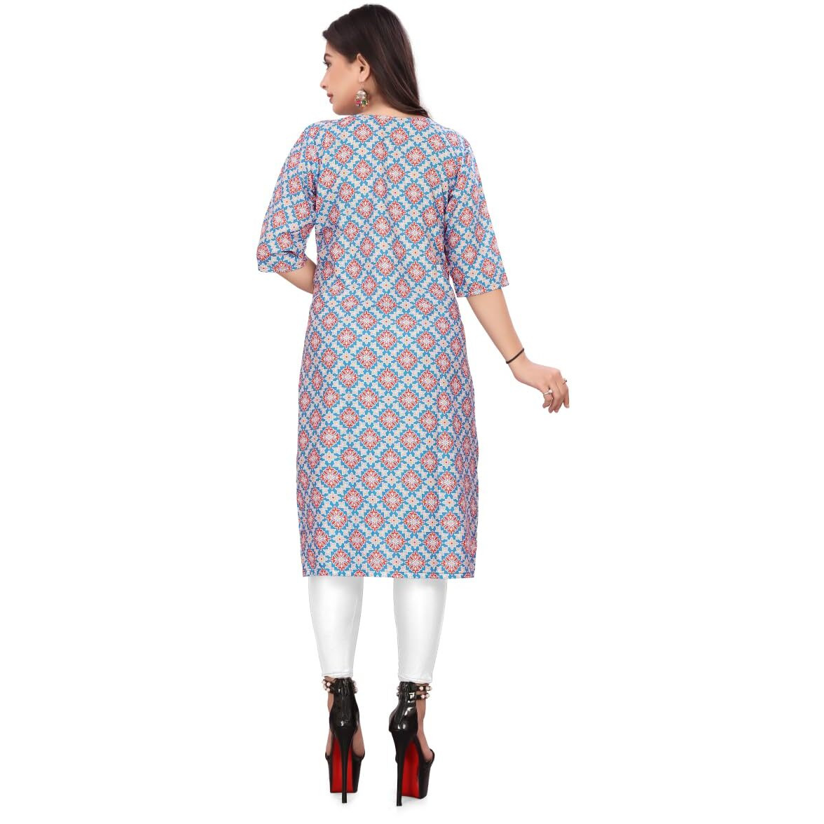 Patlani Women's Cotton Blend Printed Straight Kurta Light-Blue-Florel-Xl
